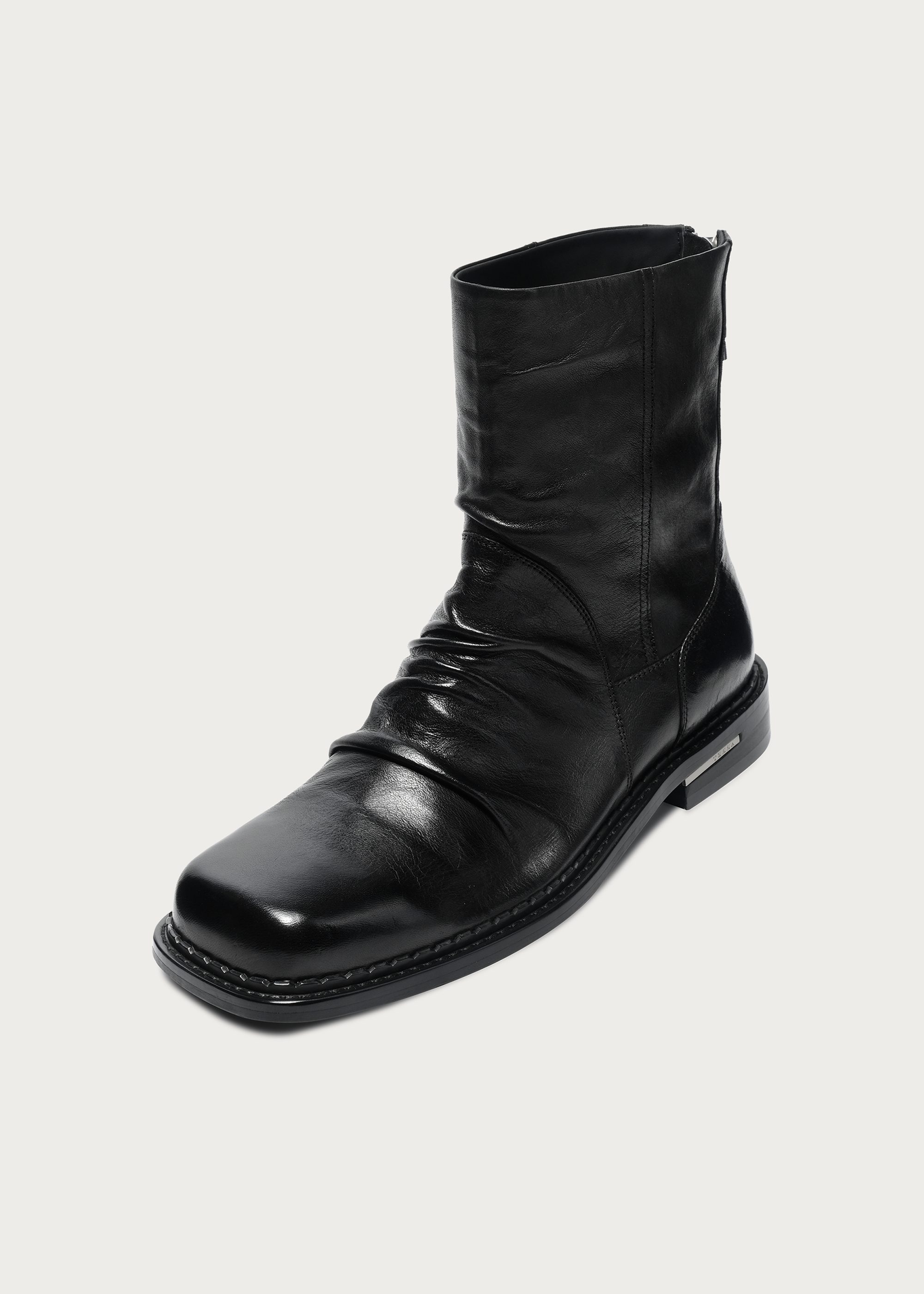 PX085 ruched horsehide ankle boots outsole