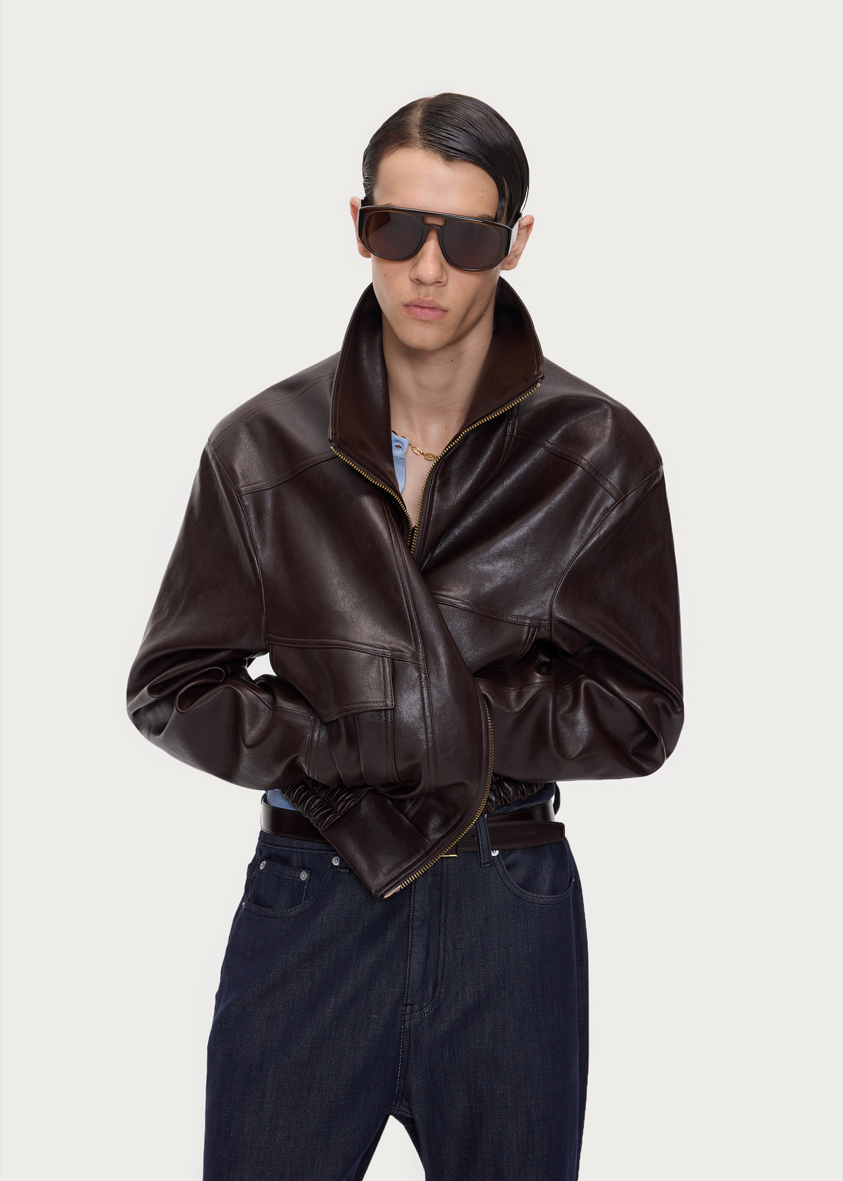 Vintage Waist-Defined Jacket Reddish Brown
