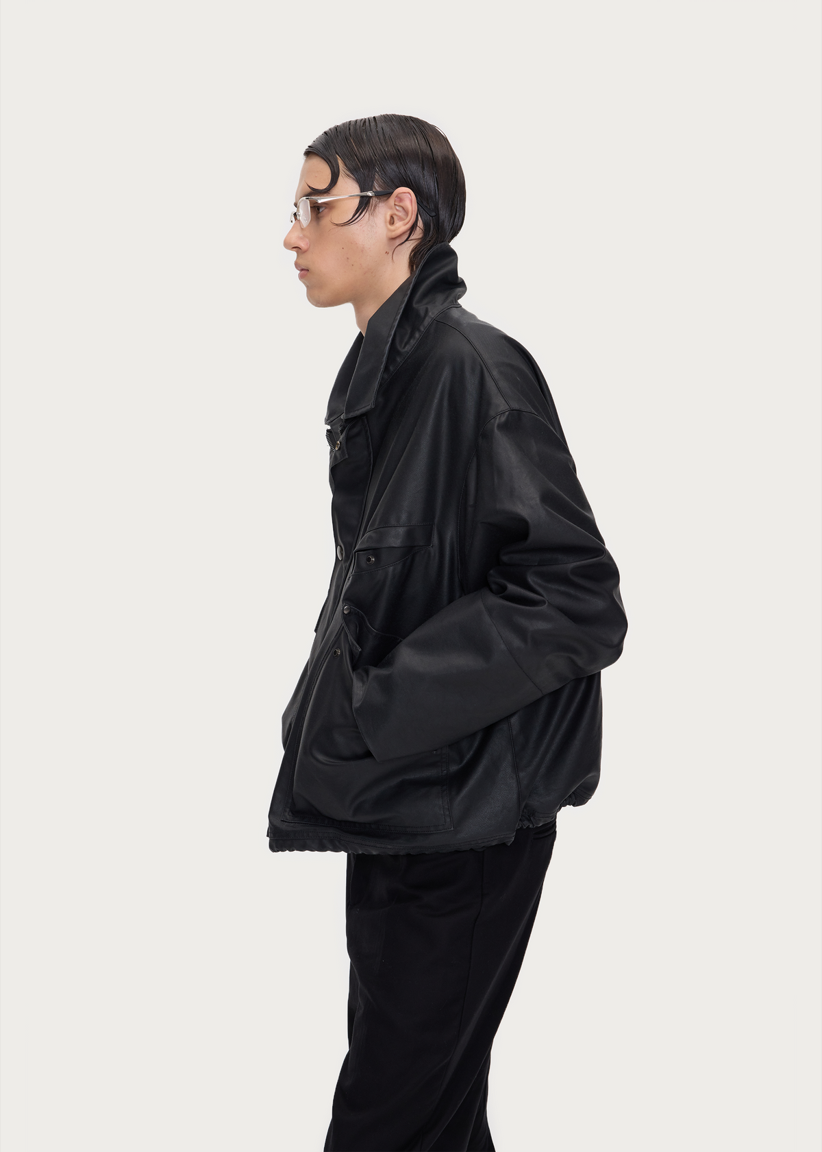 Waxed Lyocell Cropped Utility Jacket