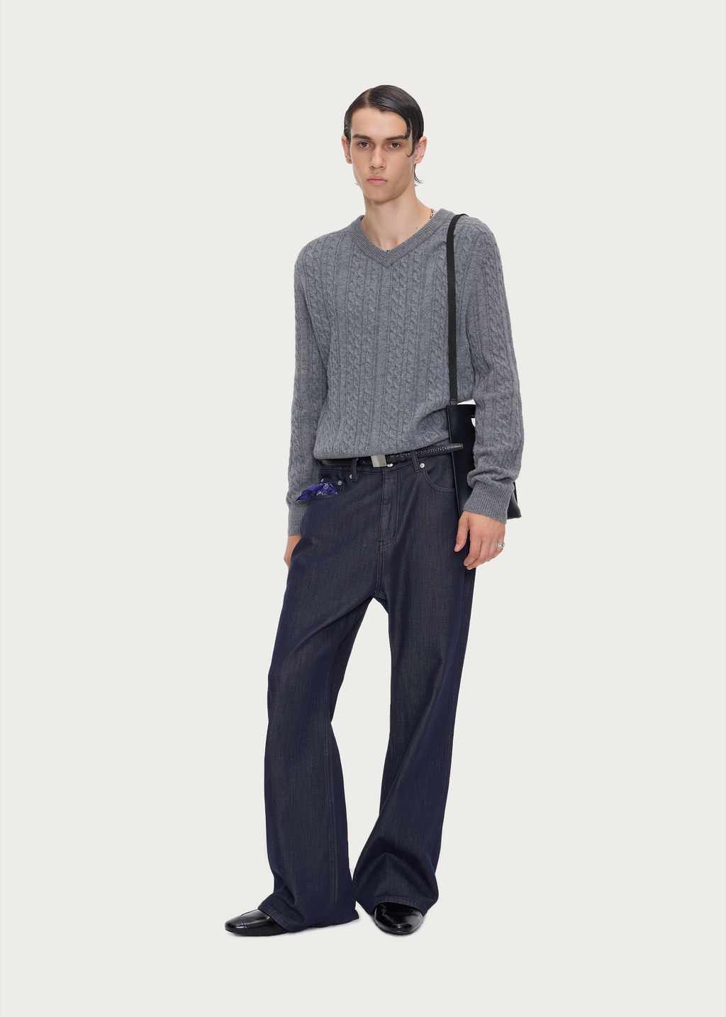 100% Wool Cable-Knit V-Neck Sweater