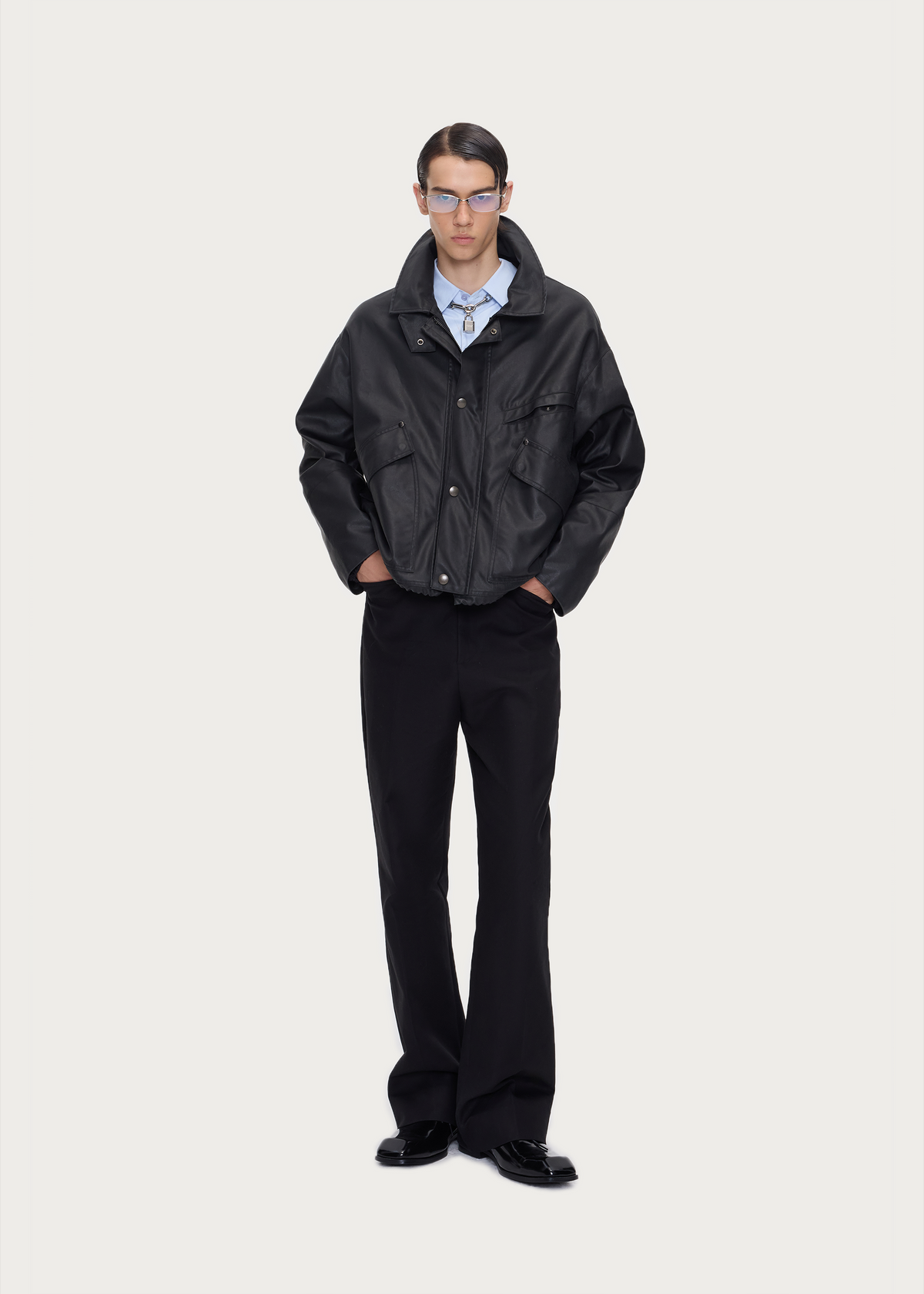 Waxed Lyocell Cropped Utility Jacket