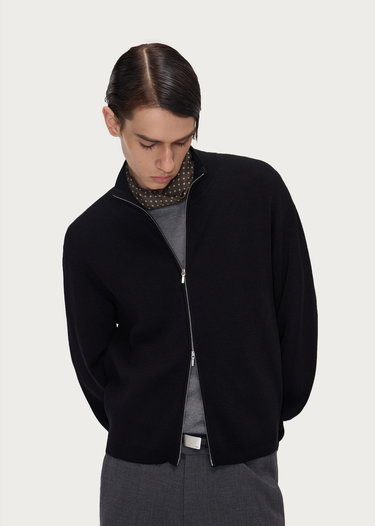 Textured Ribbed Zip-Up Cardigan