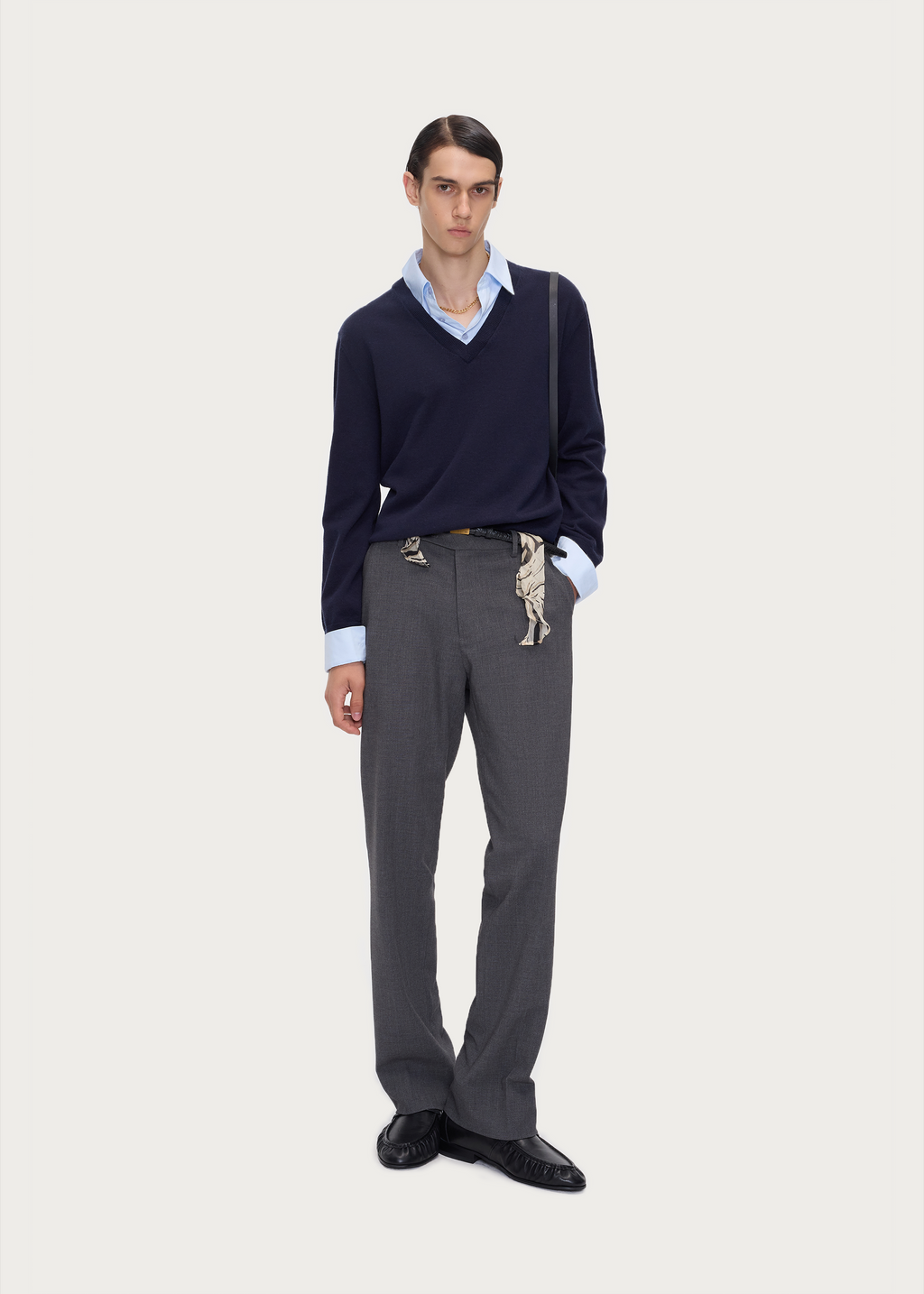 Layered Polo-Collar Knit Sweater Navy / Light Blue