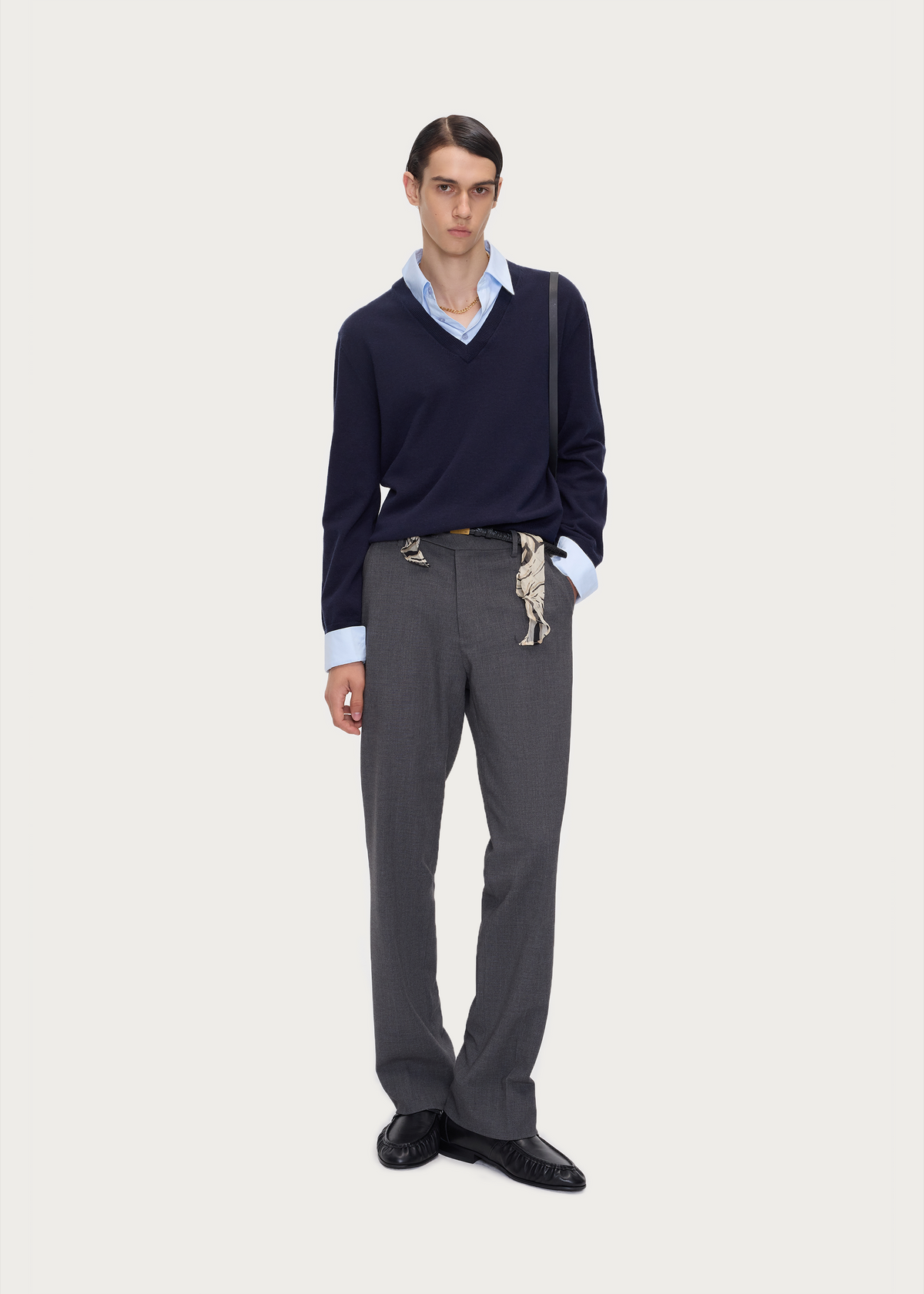 Layered Polo-Collar Knit Sweater Navy / Light Blue