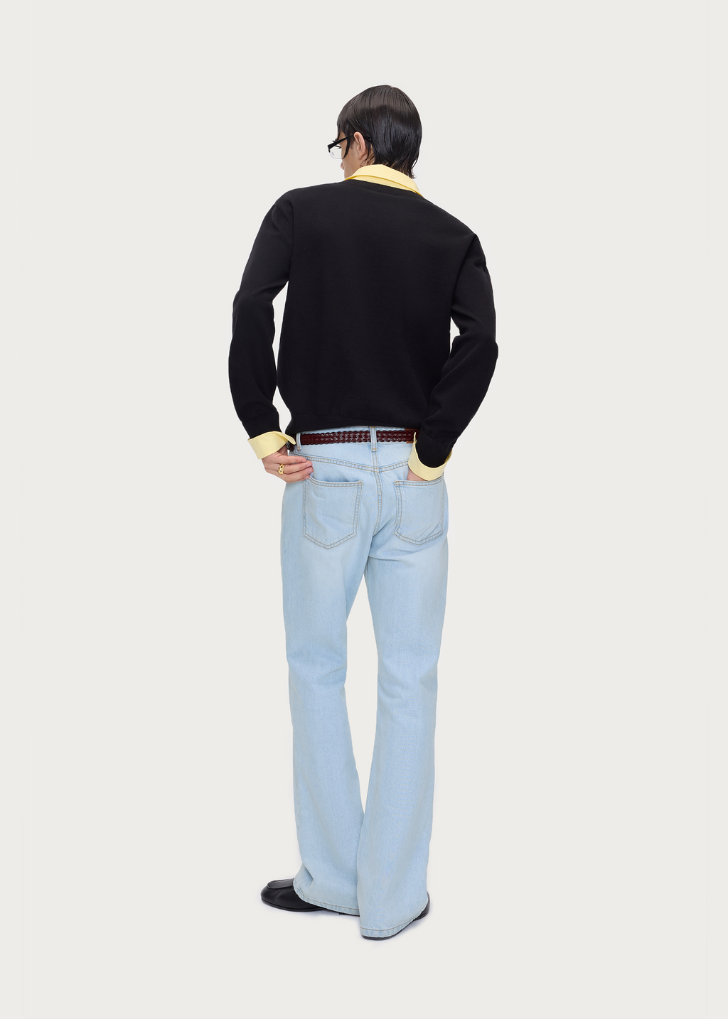 Layered Polo-Collar Knit Sweater Black / Yellow