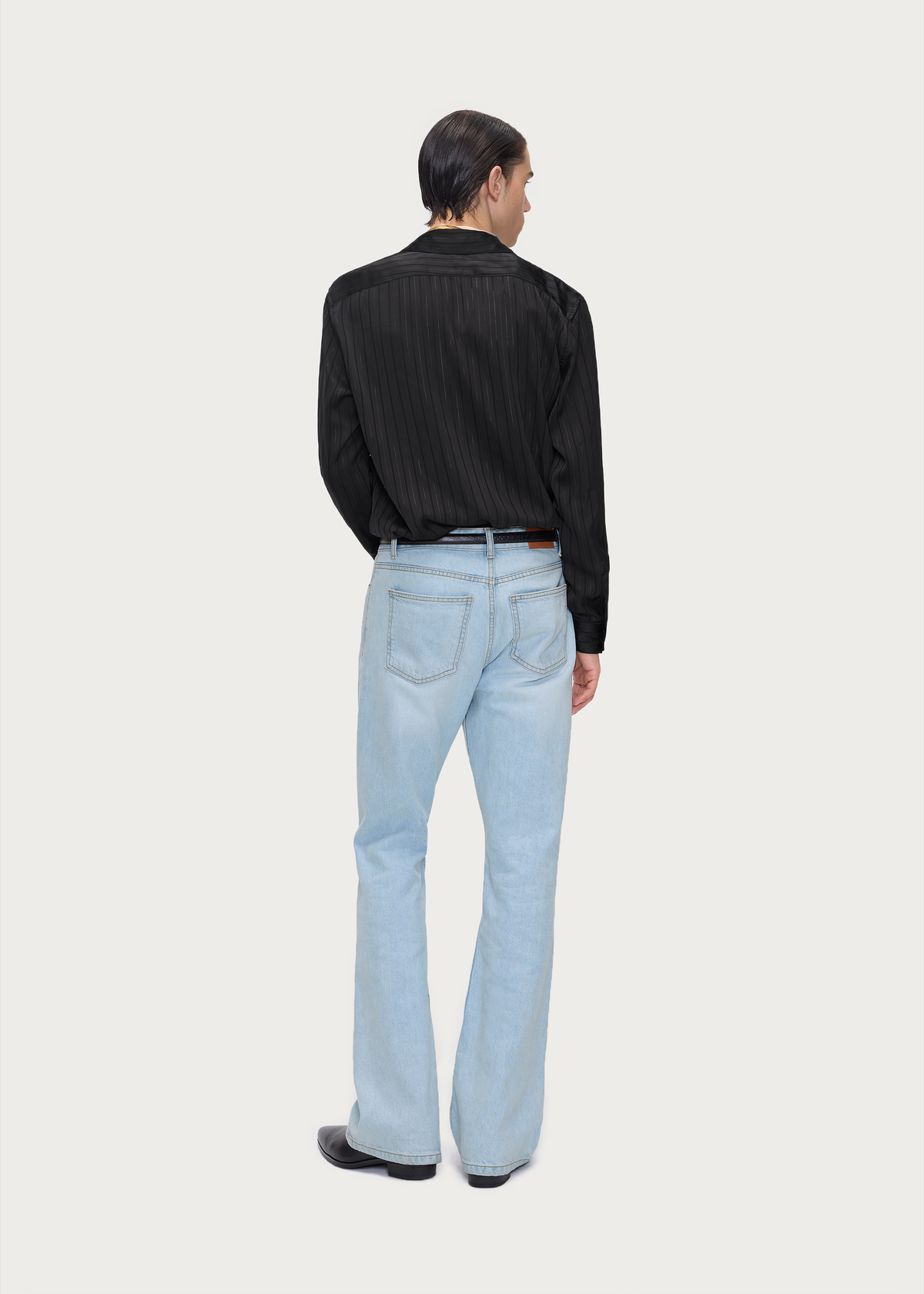 Vintage-Washed Cream Blue Bootcut Jeans