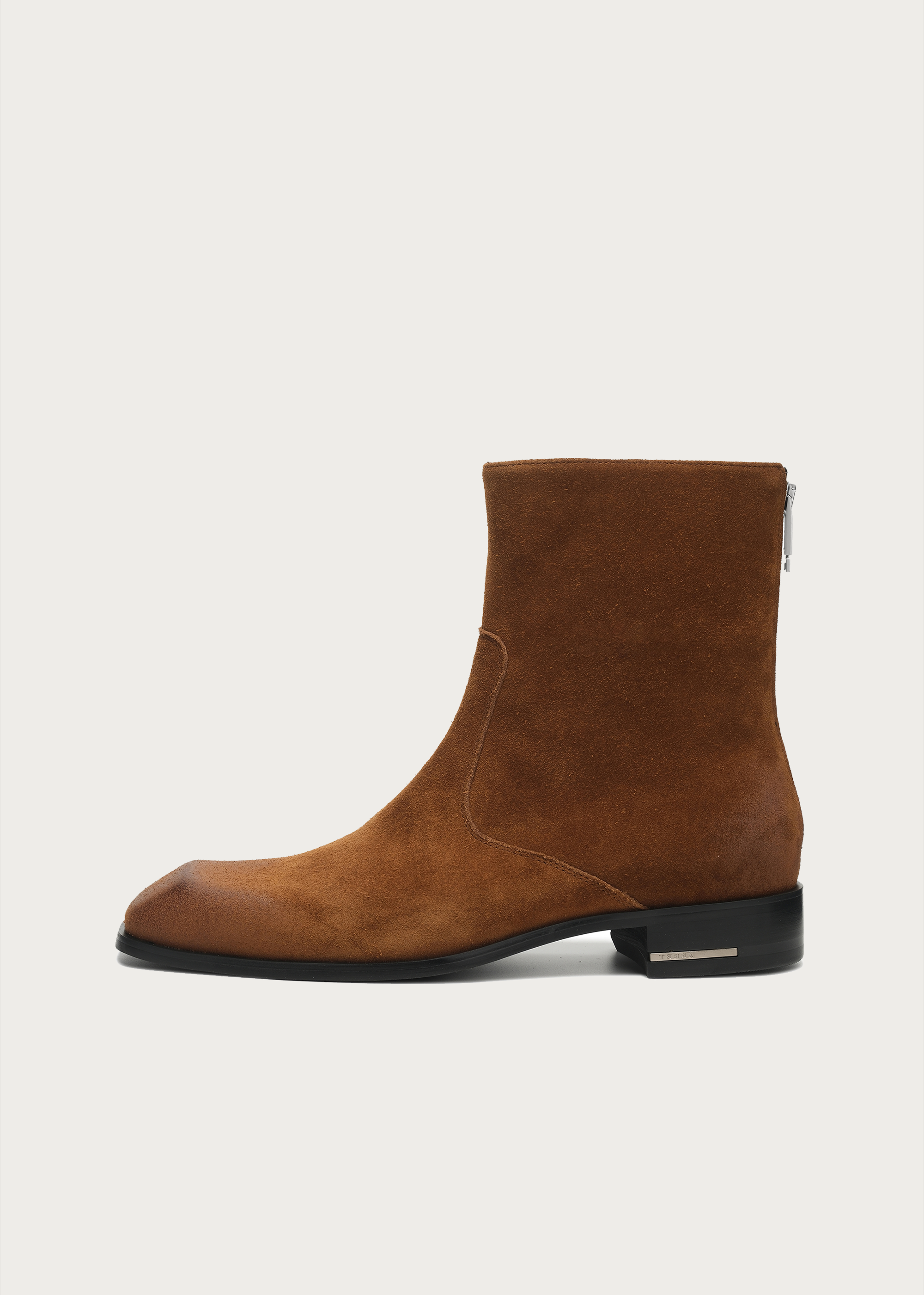 Beveled Square-Toe Cowhide Ankle Boots Brown