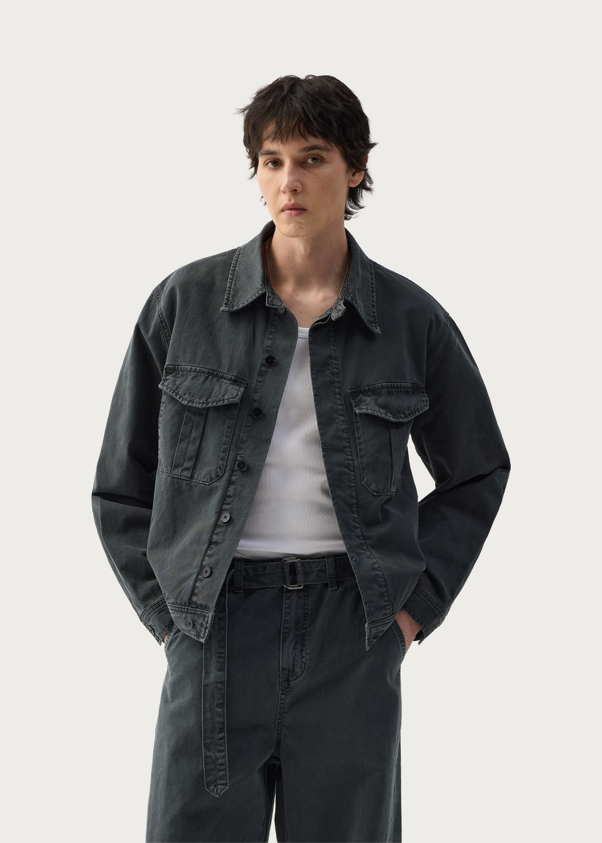 Twill Washed Denim Jacket Gray Green