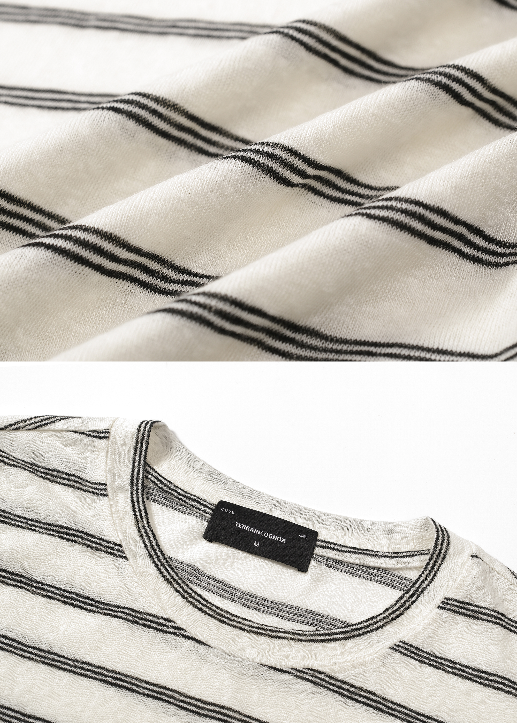 Basic Long-Sleeve Striped T-Shirt Beige