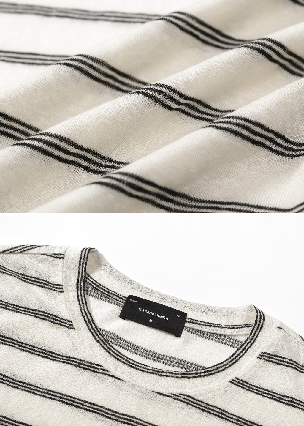 Basic Long-Sleeve Striped T-Shirt Beige