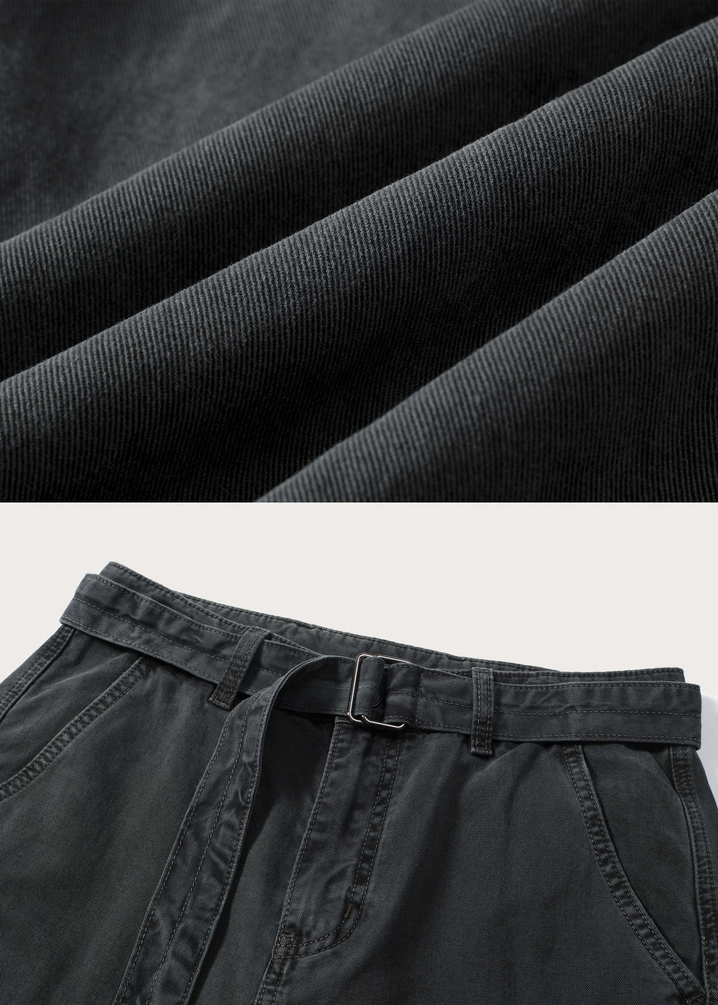Washed Twill Denim Jeans with Belt Dark Green