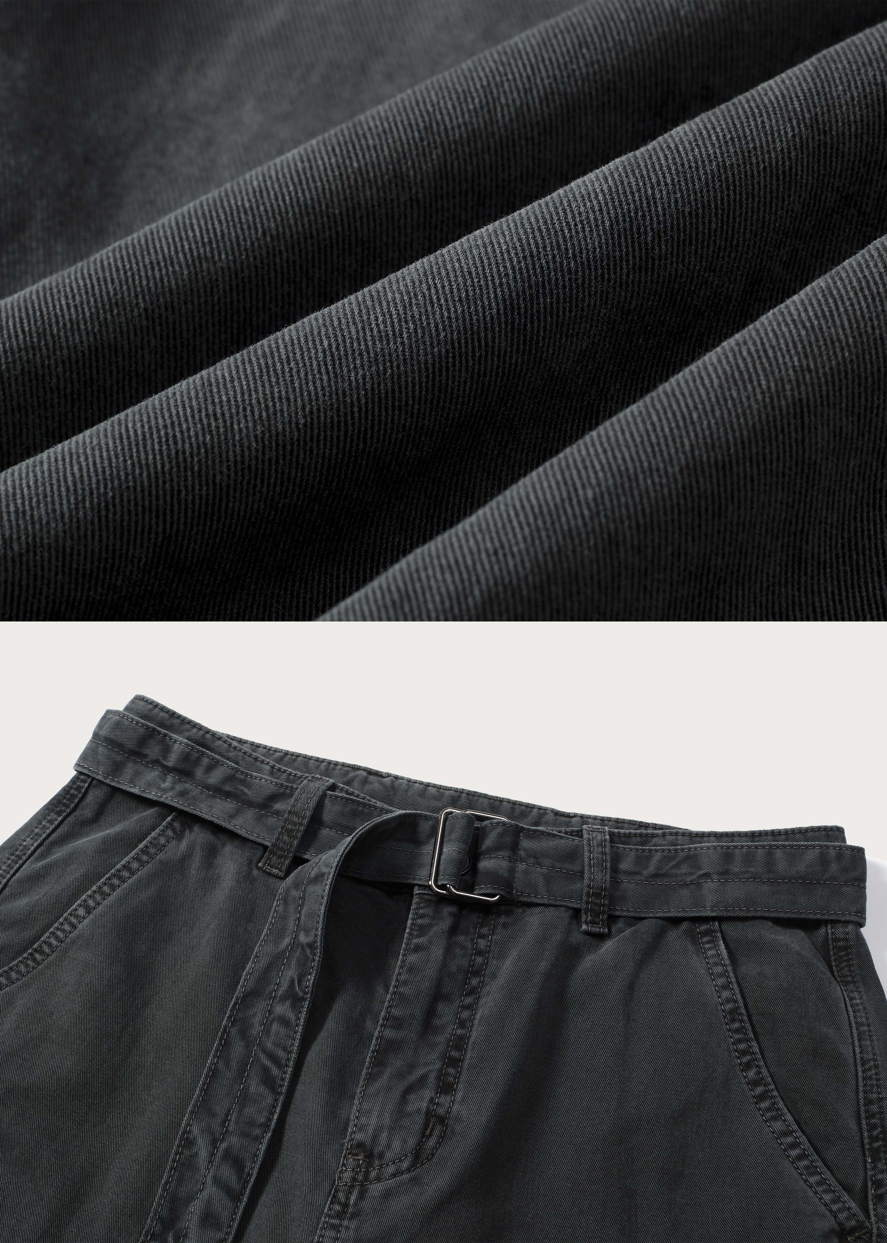 Washed Twill Denim Jeans with Belt Dark Green