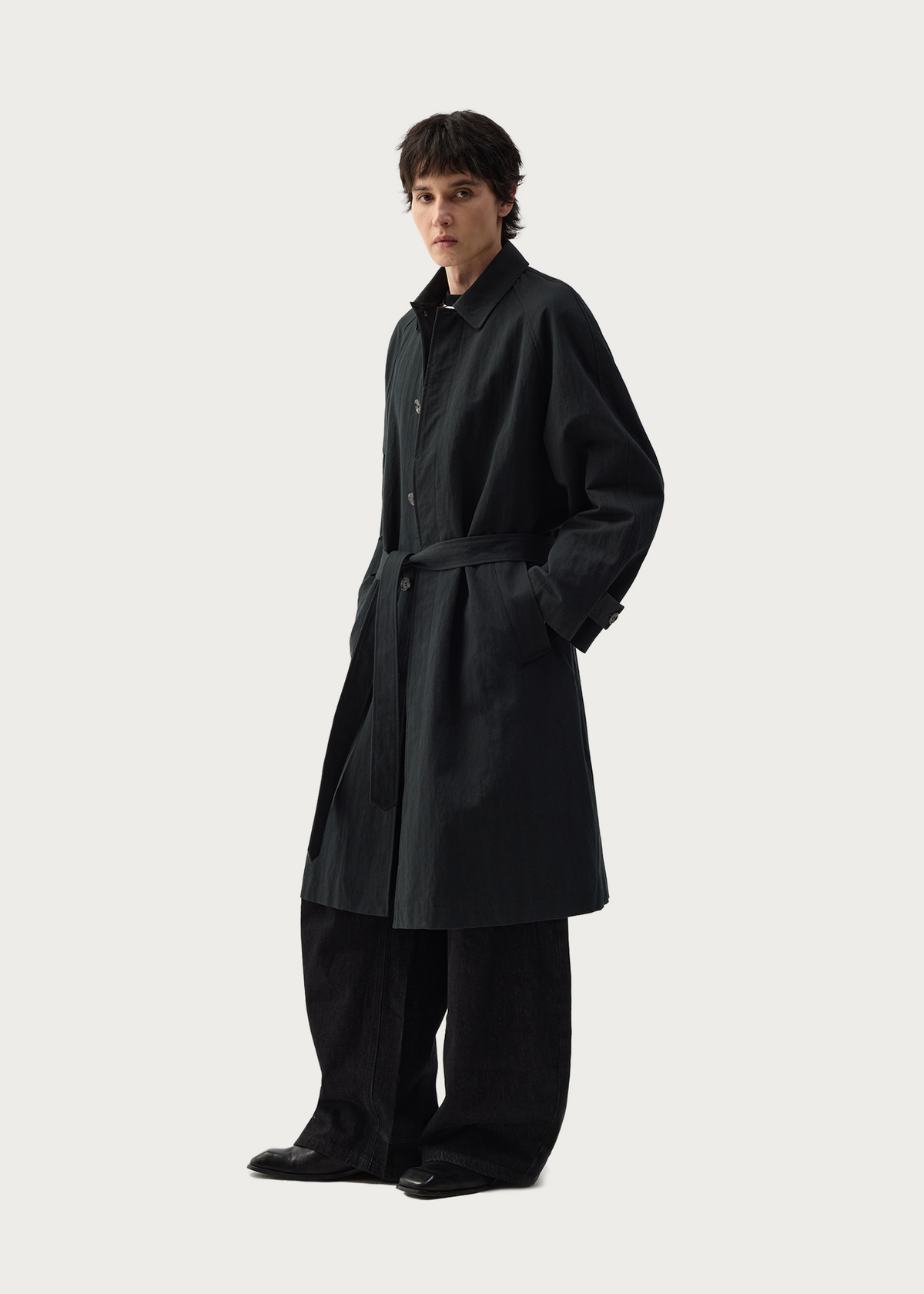 Long Lapel Trench Coat Black