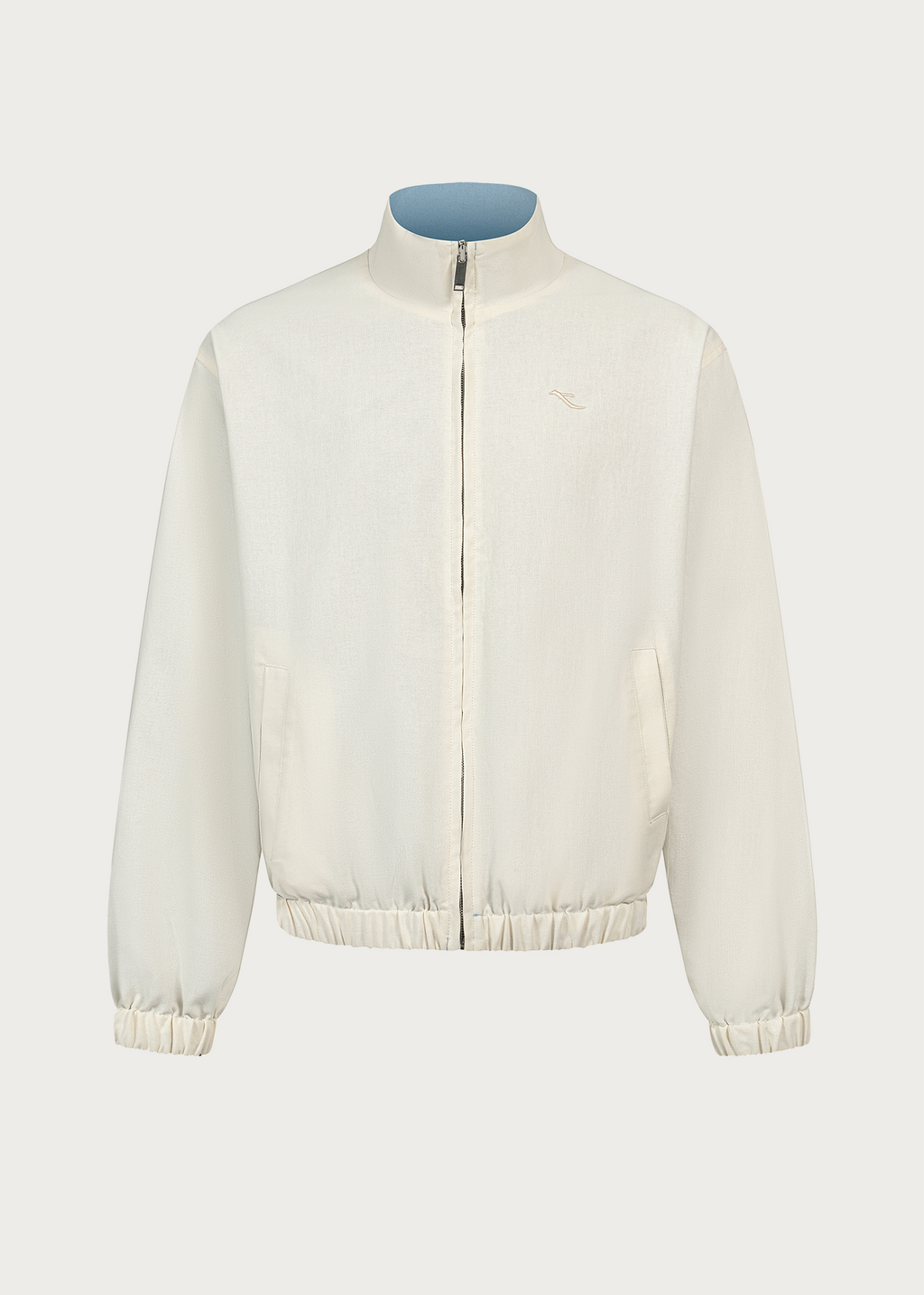 Khaki/Blue Reversible Color-block Linen-Blend High-Neck Jacket