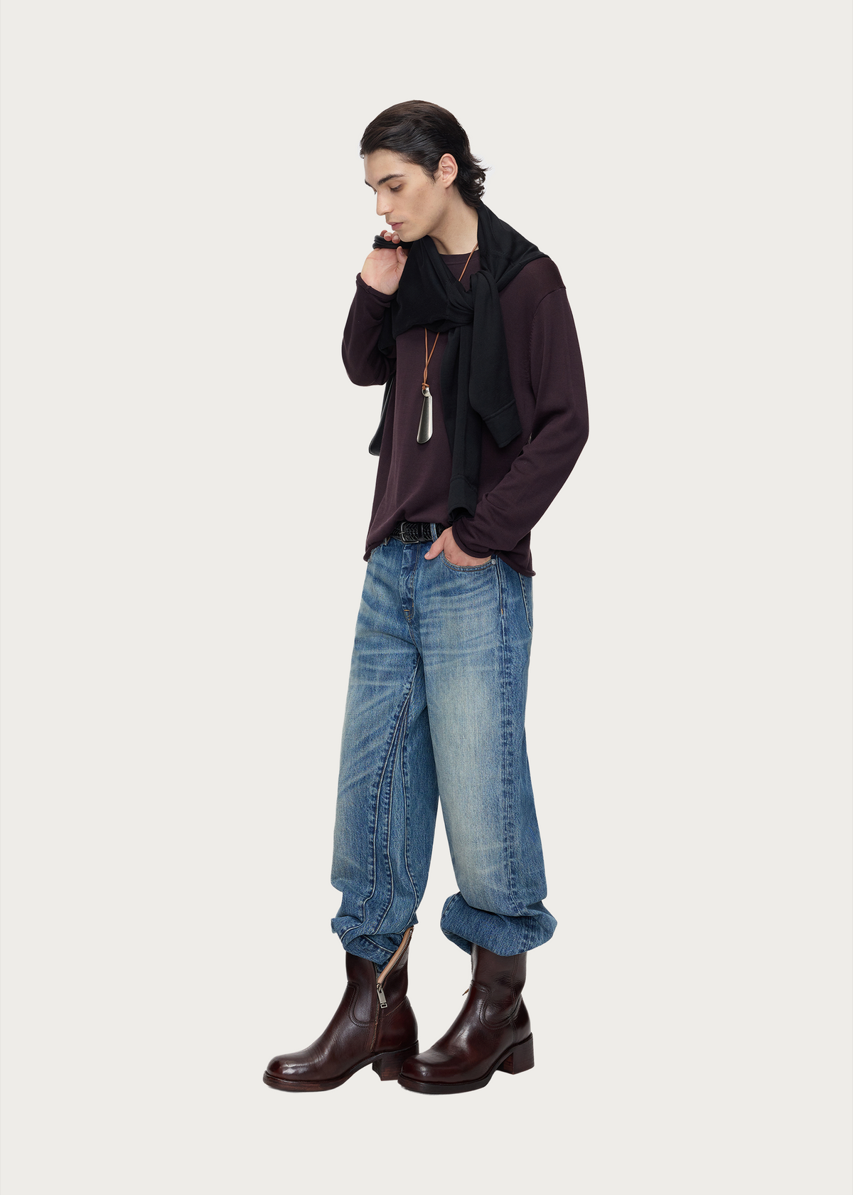 Crew-neck knit pullover Deep red