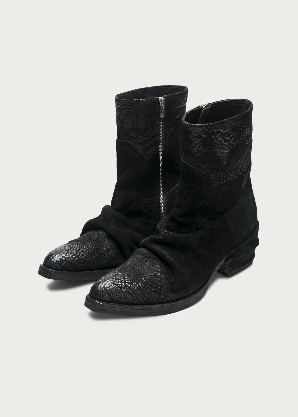 Roux Ruched Shrunken-Grain Horsebutt Leather Ankle Boots