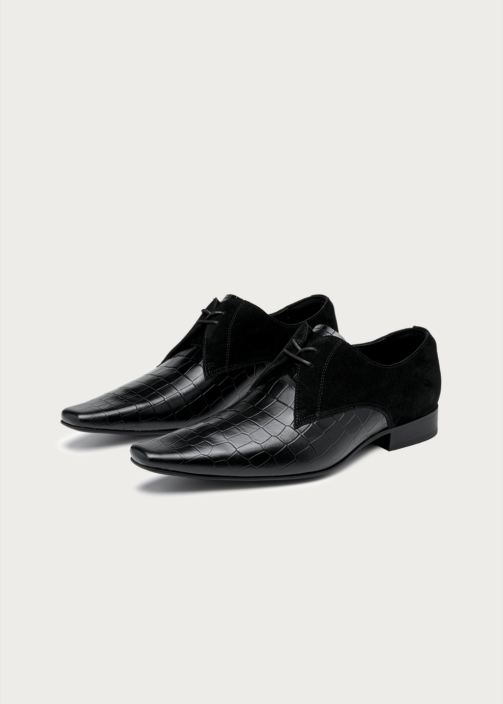 Veyl Chisel-Toe Croc-Embossed Leather Derby Shoes