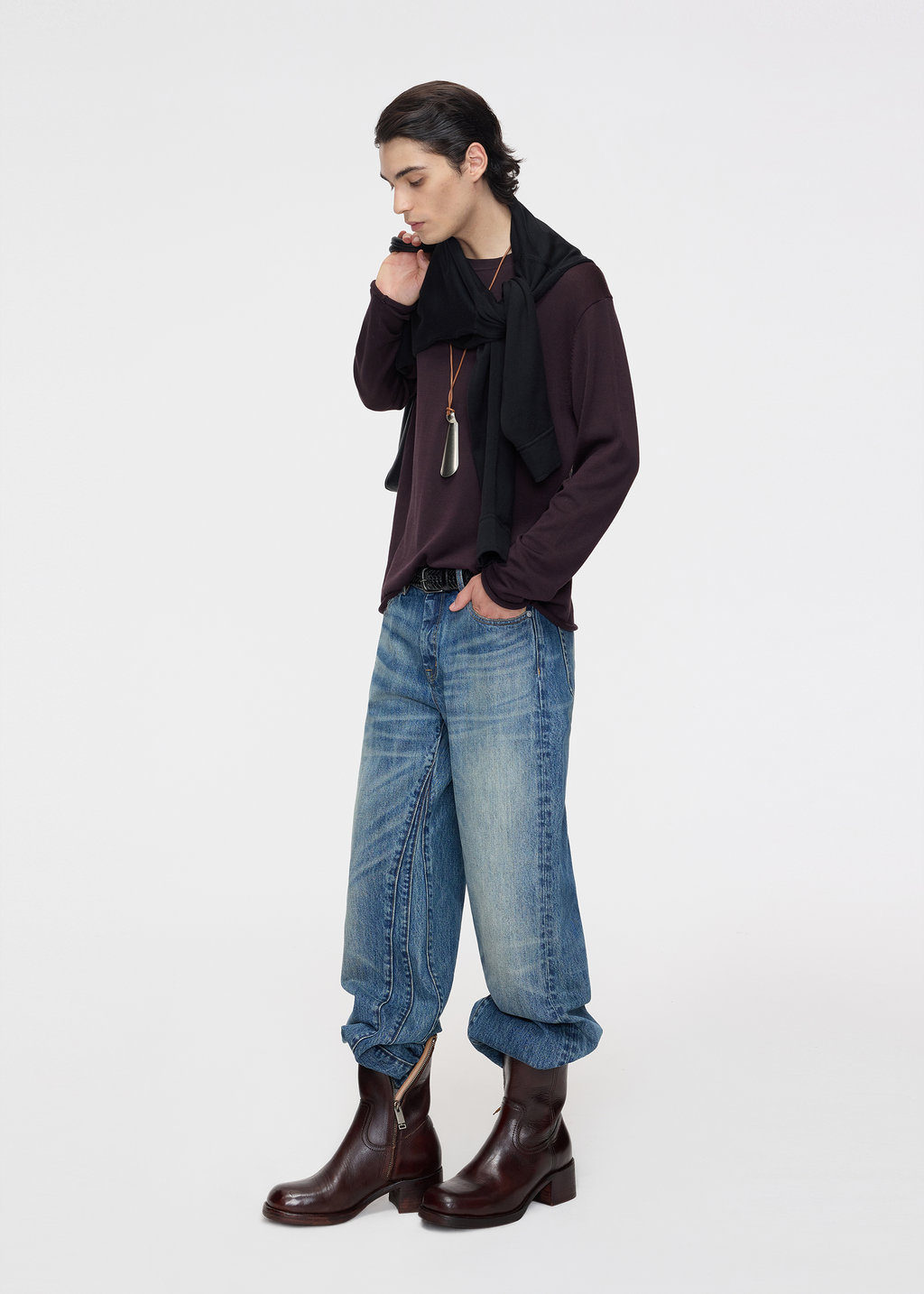 Crew-neck knit pullover Deep red