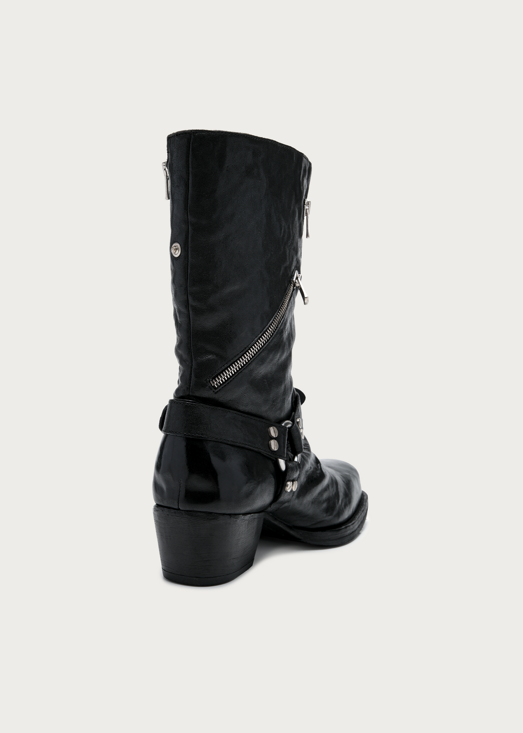 Vexen Buckled Diagonal-Zip Horsehide Boots