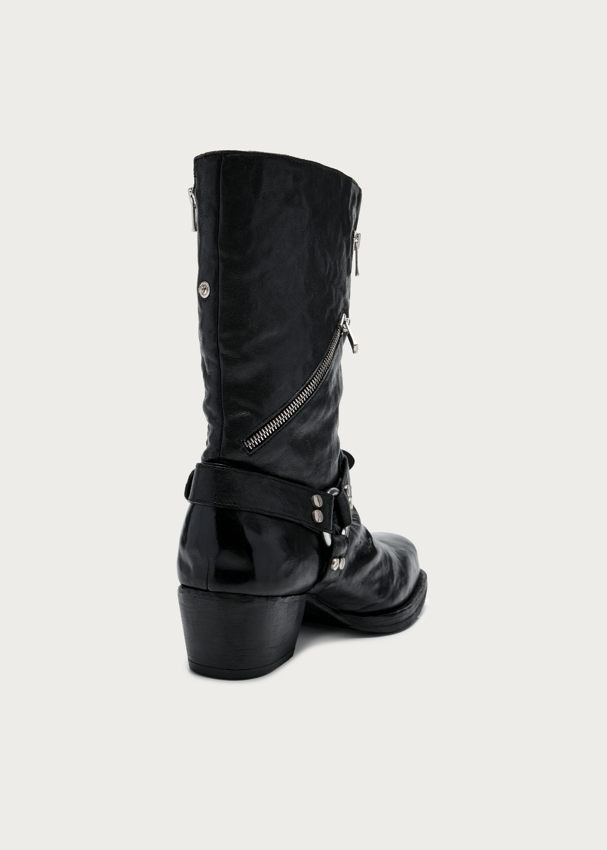 Vexen Buckled Diagonal-Zip Horsehide Boots