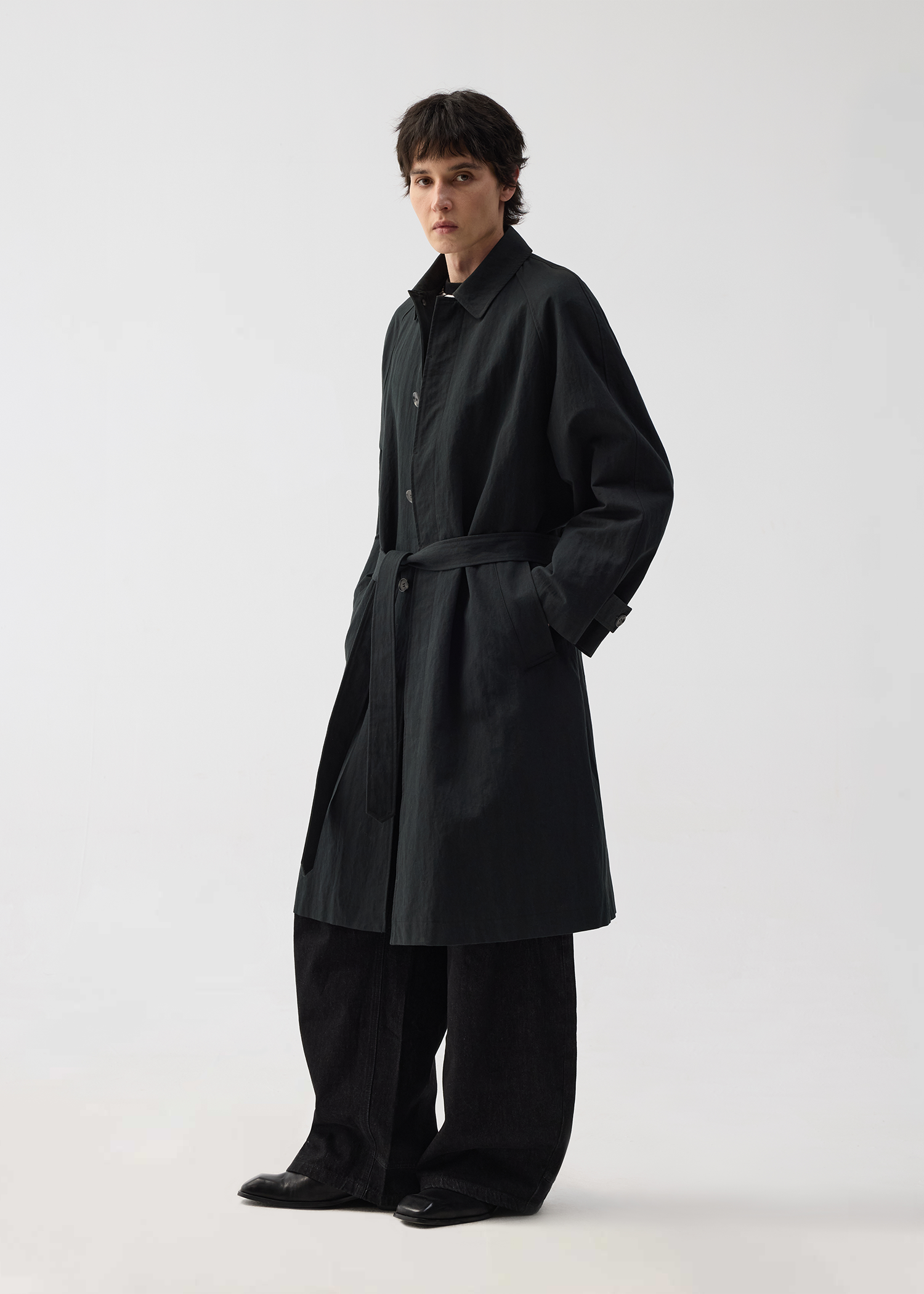Long Lapel Trench Coat Black