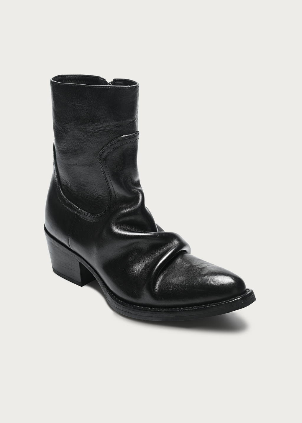 Roux Ruched Washed Horsehide Boots Black