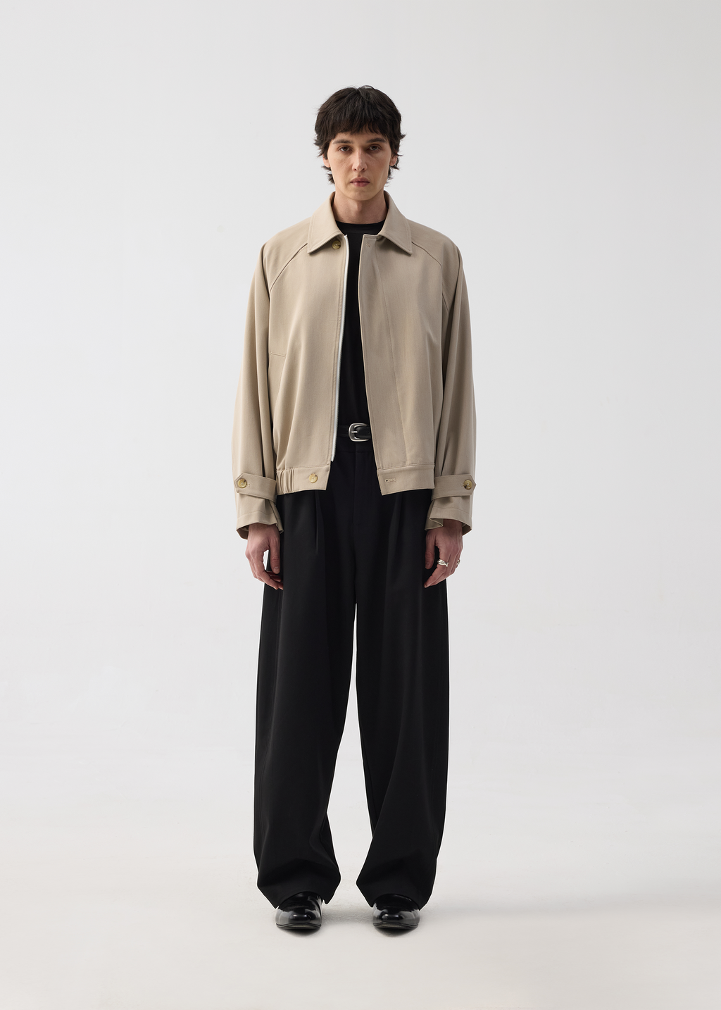 Drapey Wool-Blend Pleated Trousers Black