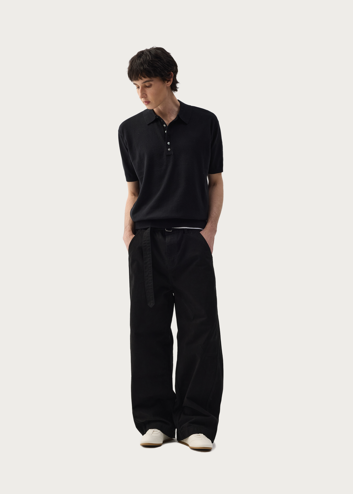 Washed Twill Denim Jeans with Belt Black