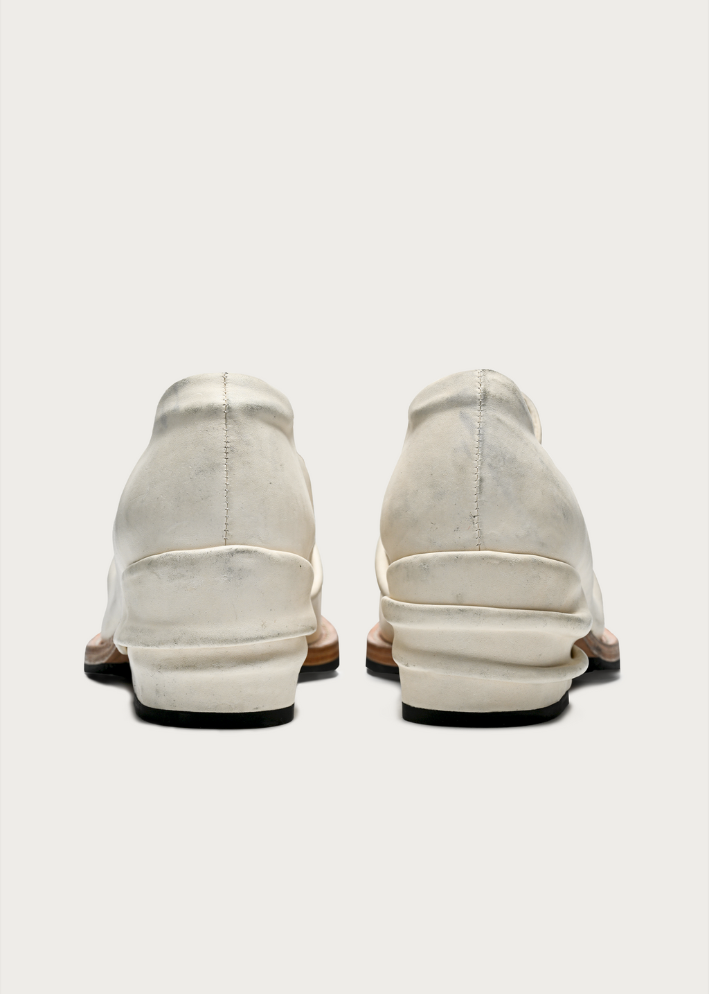 Roux Ruched Distressed Leather Derby Shoes White