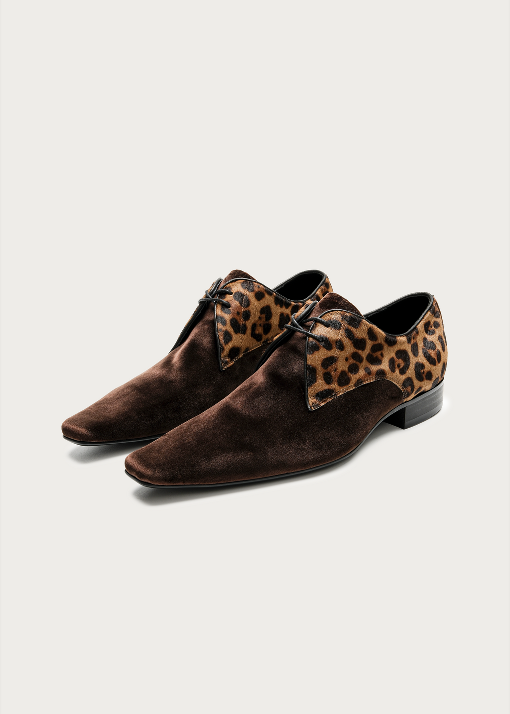 Veyl Chisel-Toe Leopard-Print Calf Hair Derby Shoes