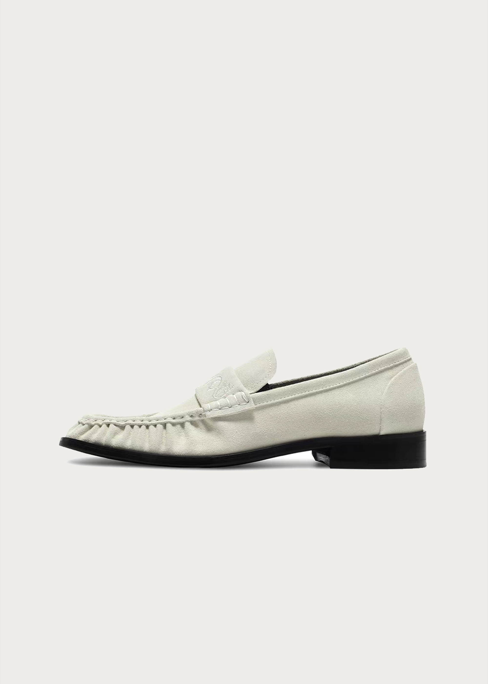 Square-Toe Vine-Engraved Loafers White