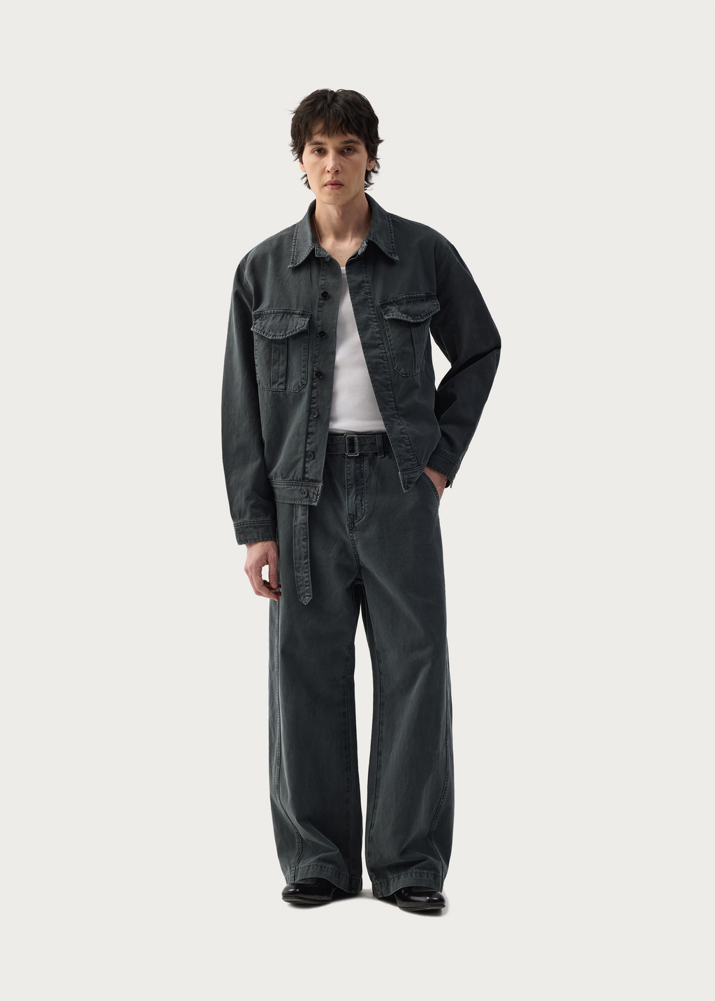 Twill Washed Denim Jacket Gray Green