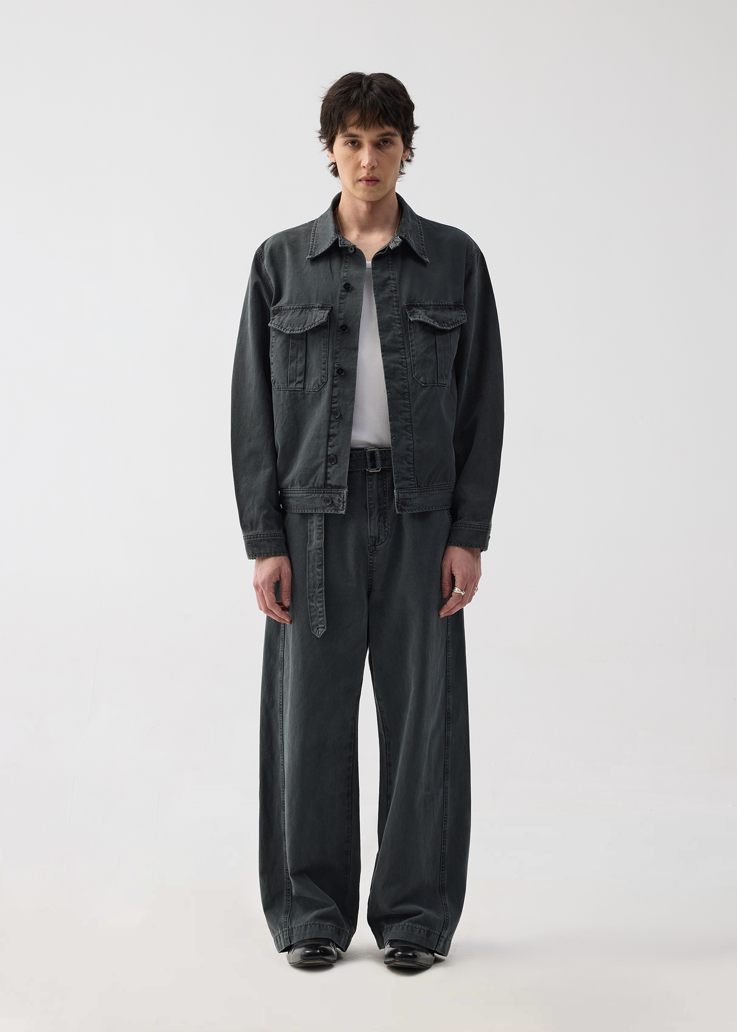 Twill washed denim jacket Gray green