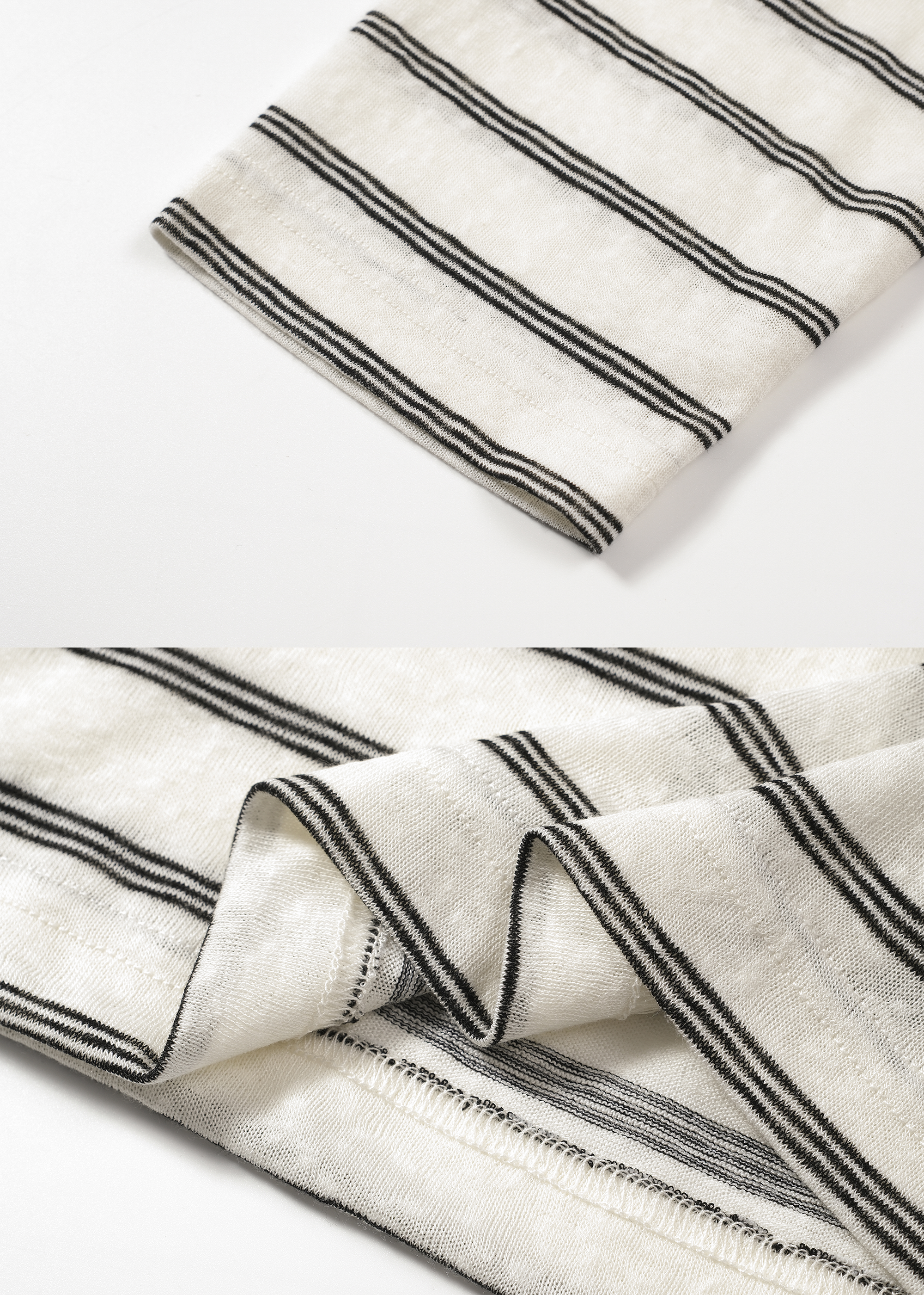 Basic Long-Sleeve Striped T-Shirt Beige