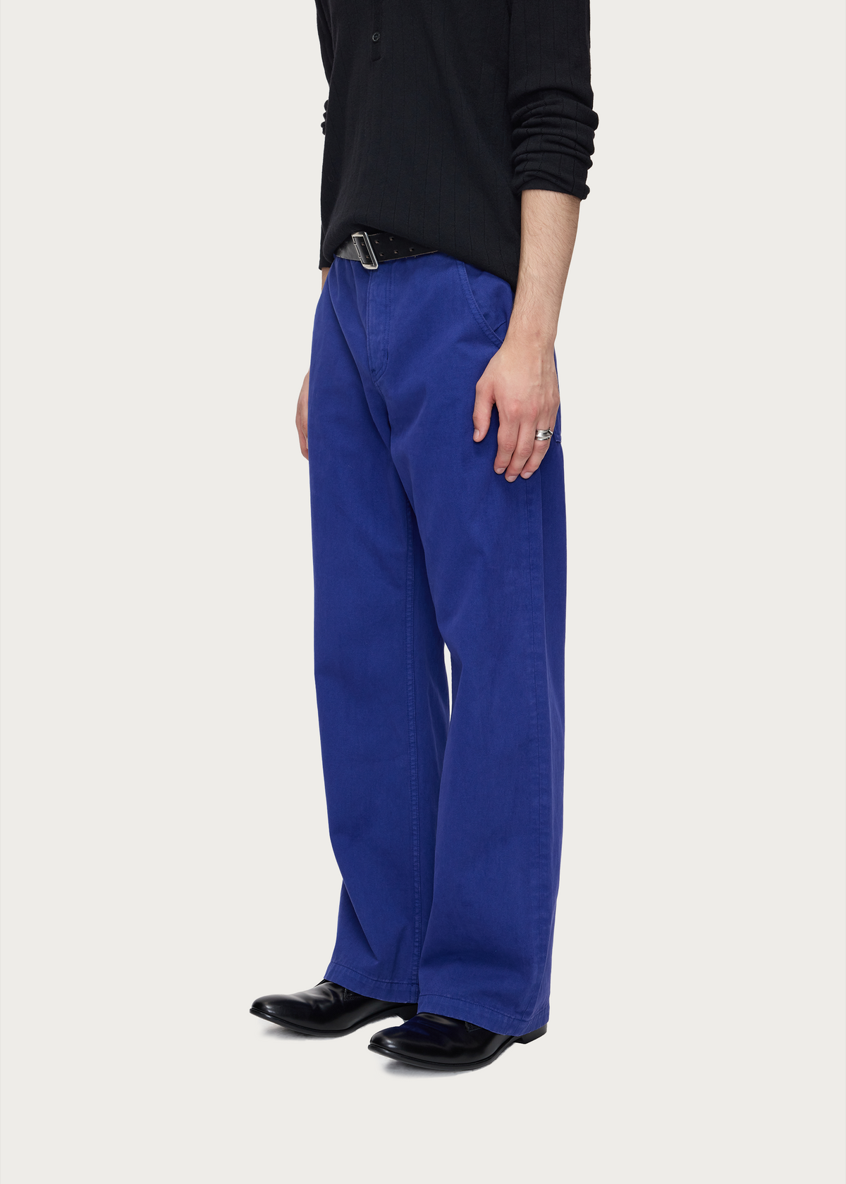 Matte-finish soft-touch straight-leg washed denim utility pants Blue