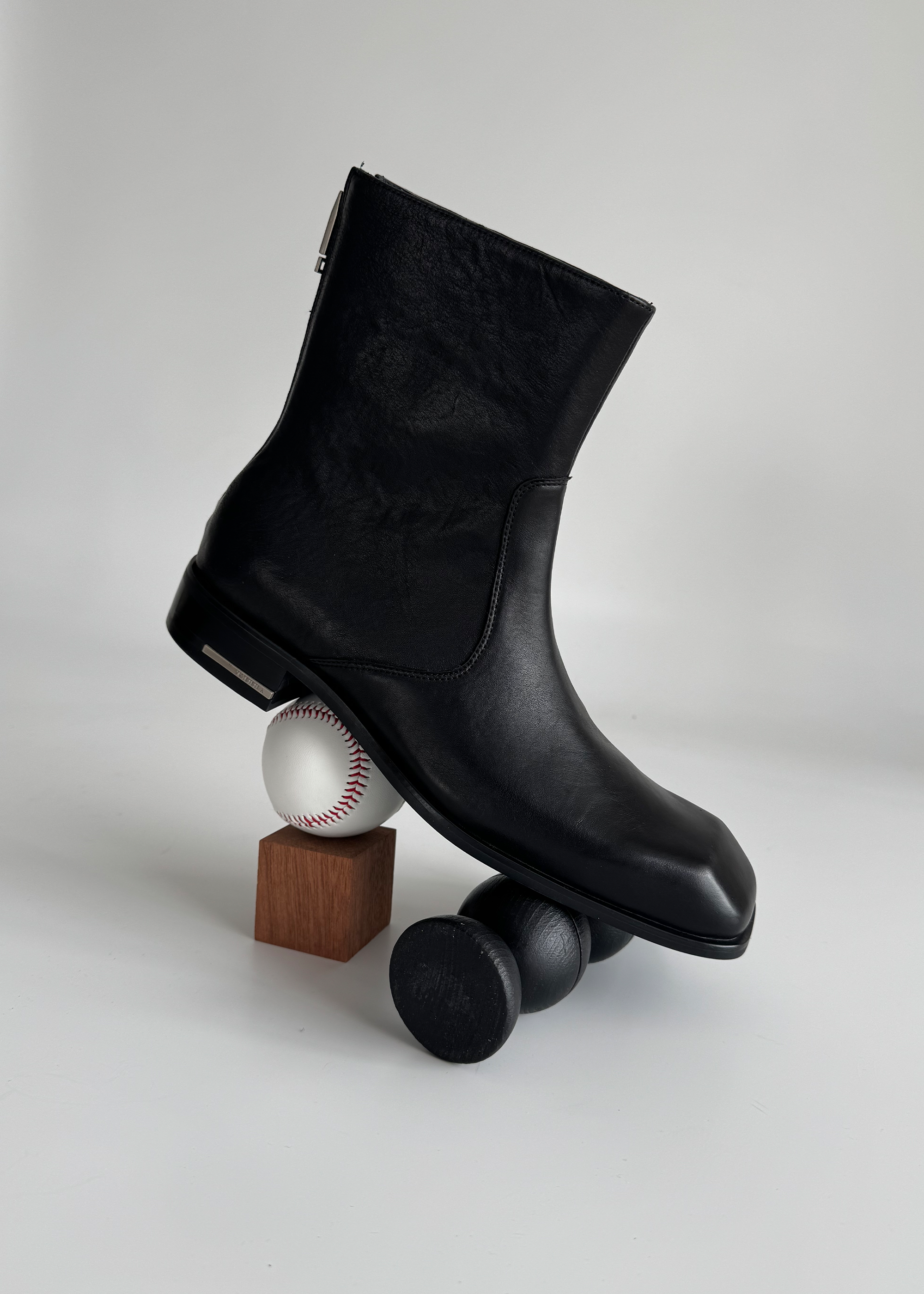 Facet Square-Toe Horsehide Ankle Boots Black