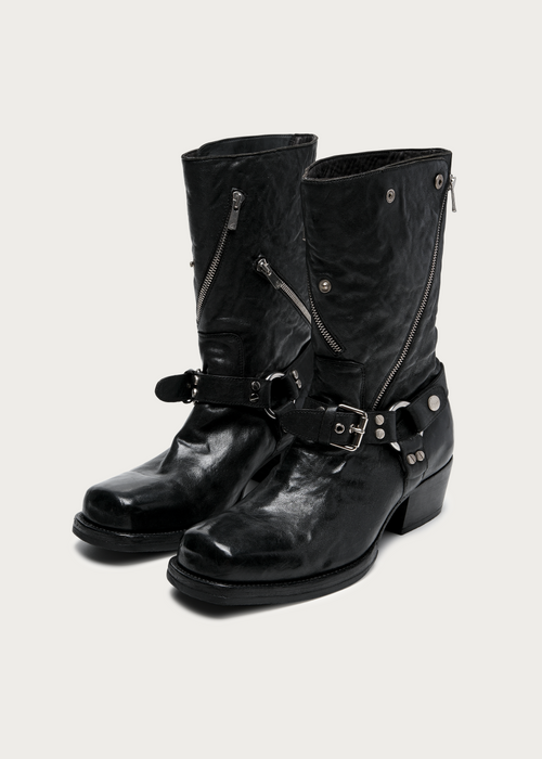 Vexen Buckled Diagonal-Zip Horsehide Boots