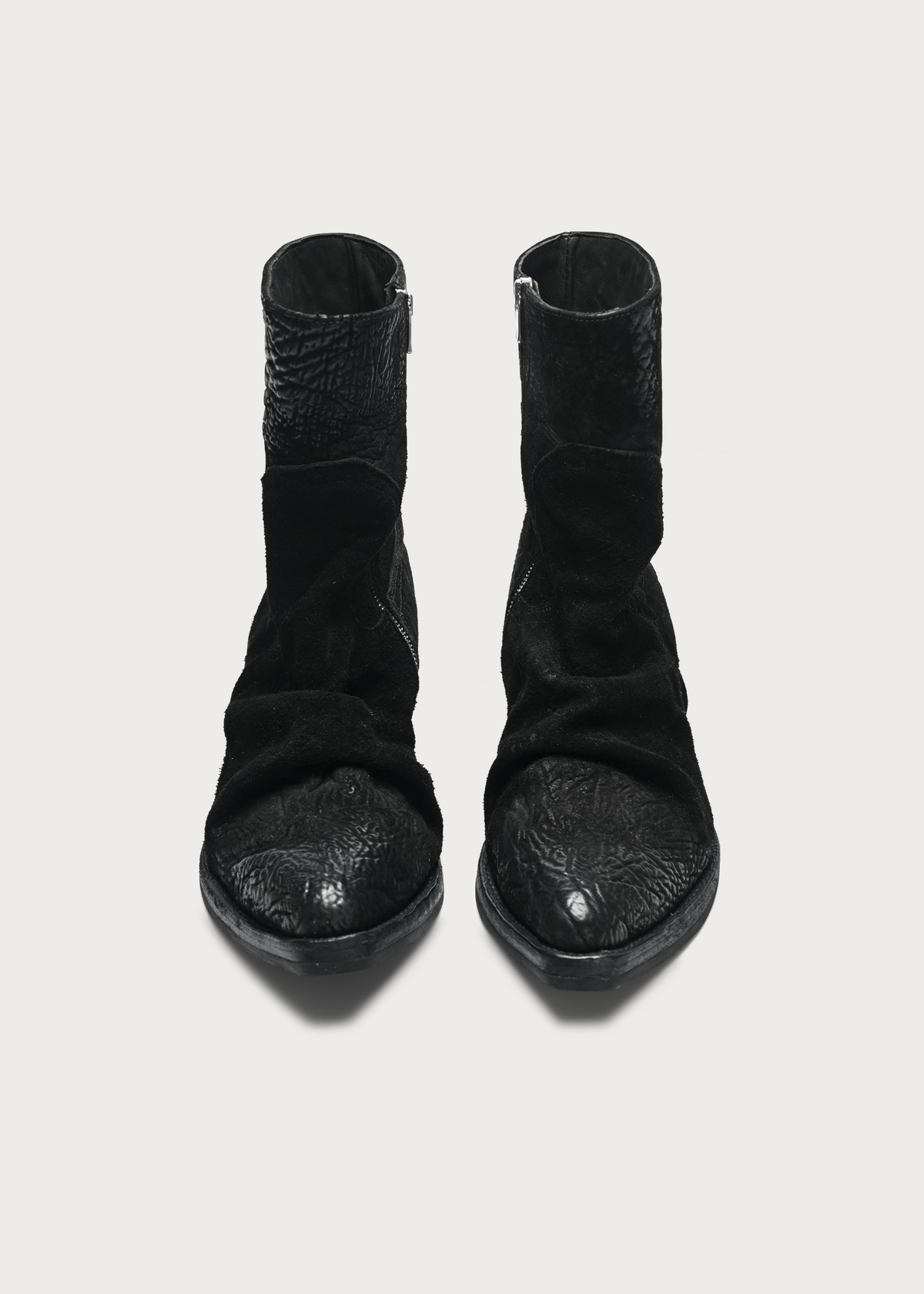 Roux Ruched Shrunken-Grain Horsebutt Leather Ankle Boots