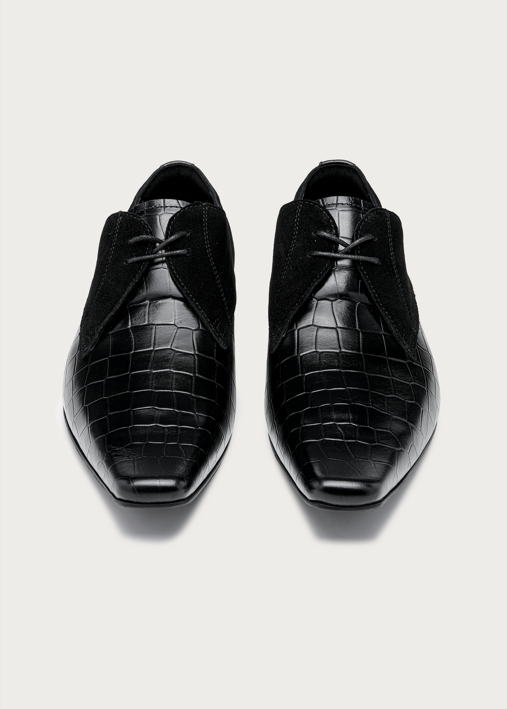 Veyl Chisel-Toe Croc-Embossed Leather Derby Shoes