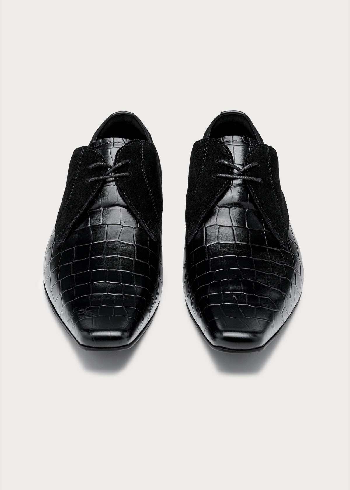Veyl Chisel-Toe Croc-Embossed Leather Derby Shoes