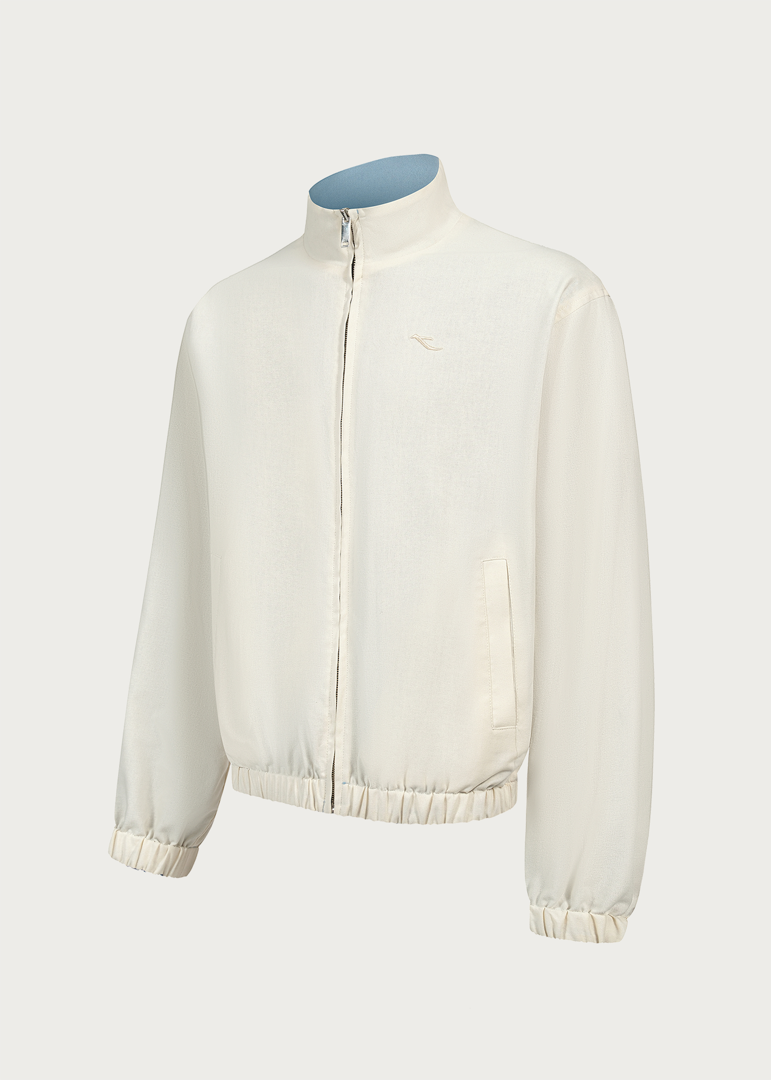 Khaki/Blue Reversible Color-block Linen-Blend High-Neck Jacket