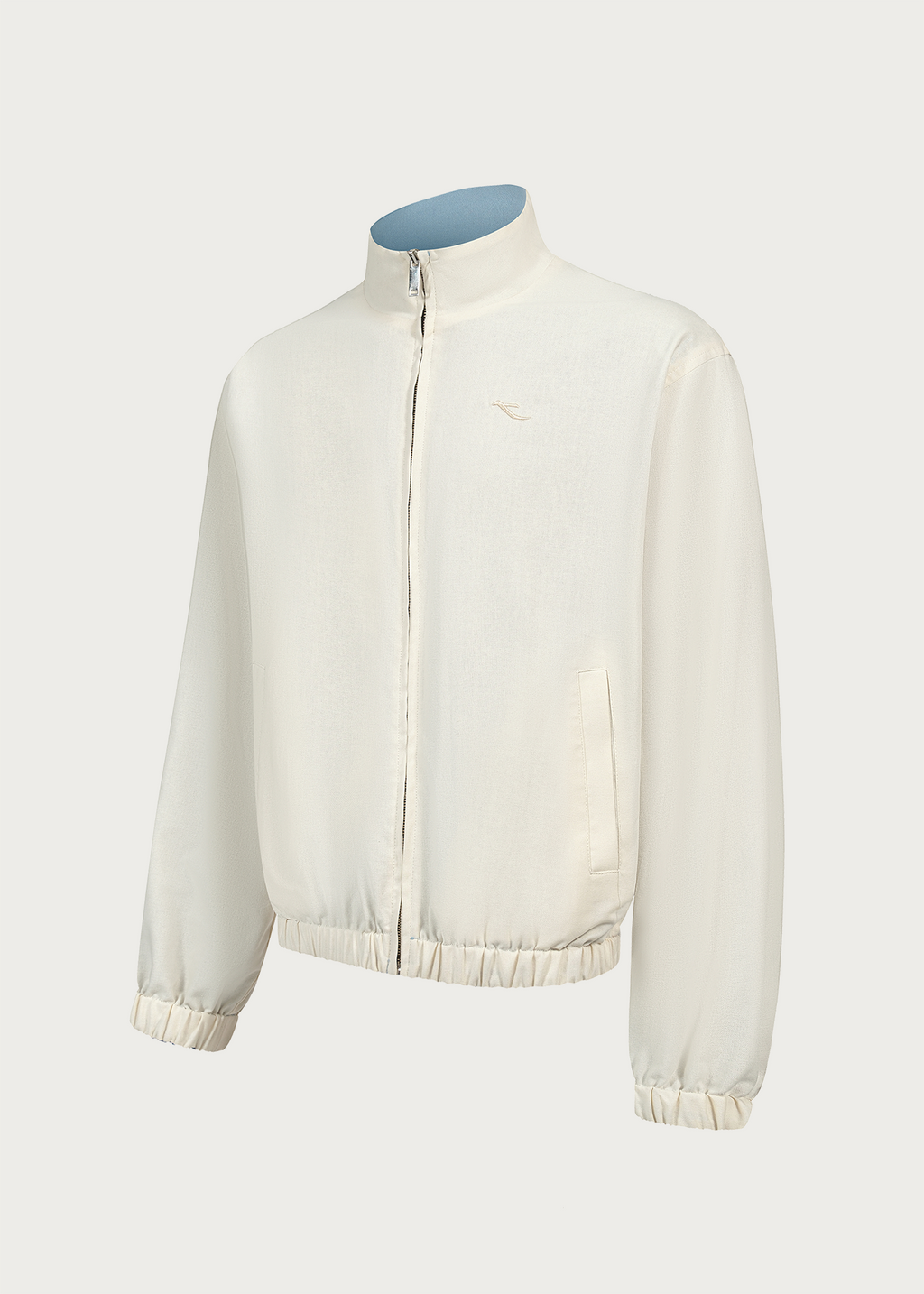 Khaki/Blue Reversible Color-block Linen-Blend High-Neck Jacket