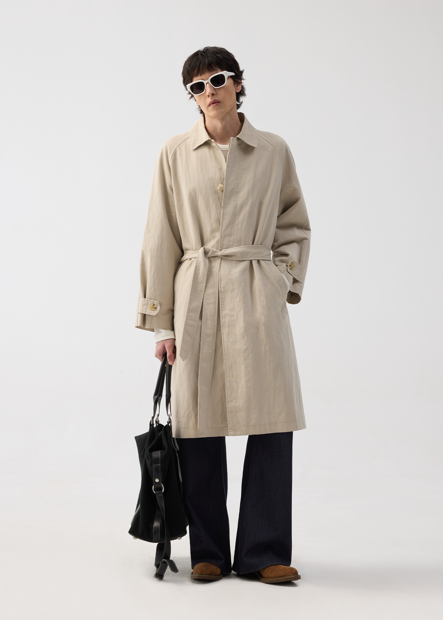 Long Lapel Trench Coat Khaki