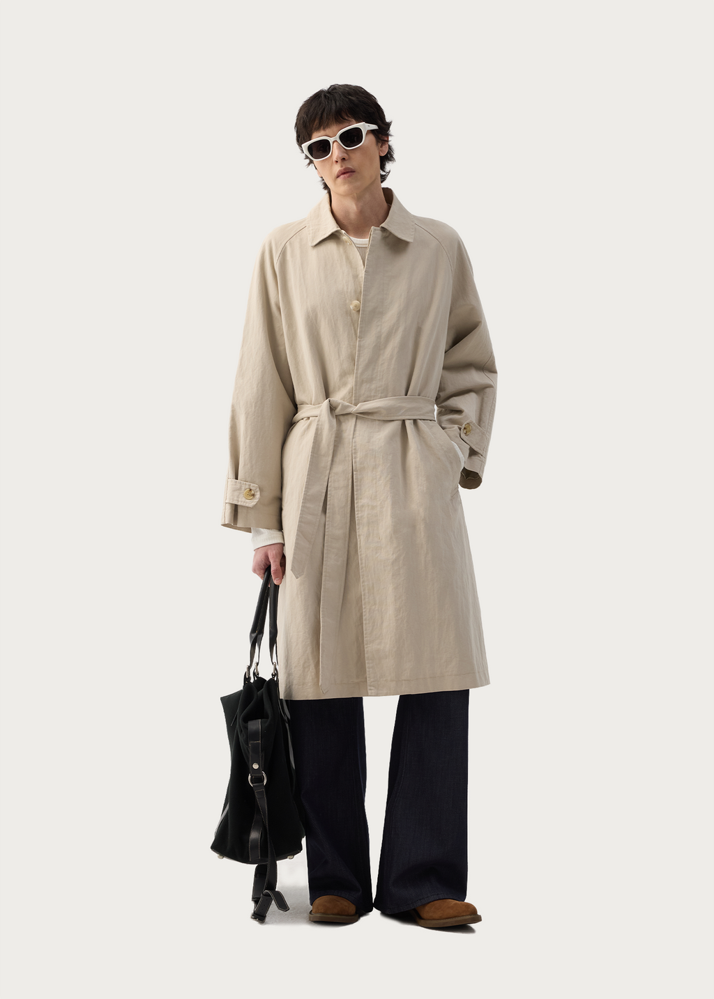 Long Lapel Trench Coat Khaki