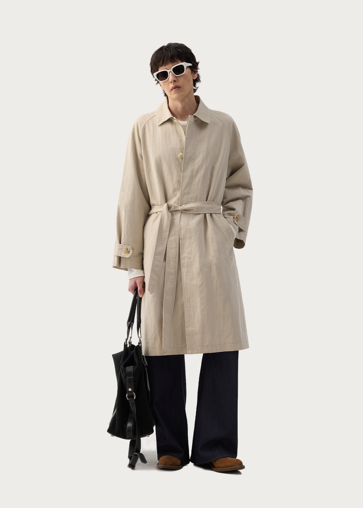 Long Lapel Trench Coat Khaki