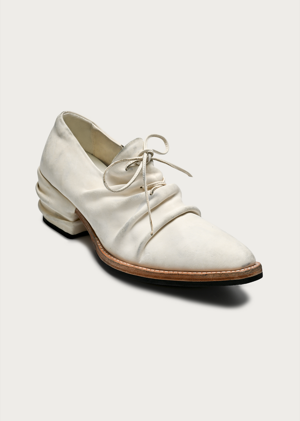 Roux Ruched Distressed Leather Derby Shoes White