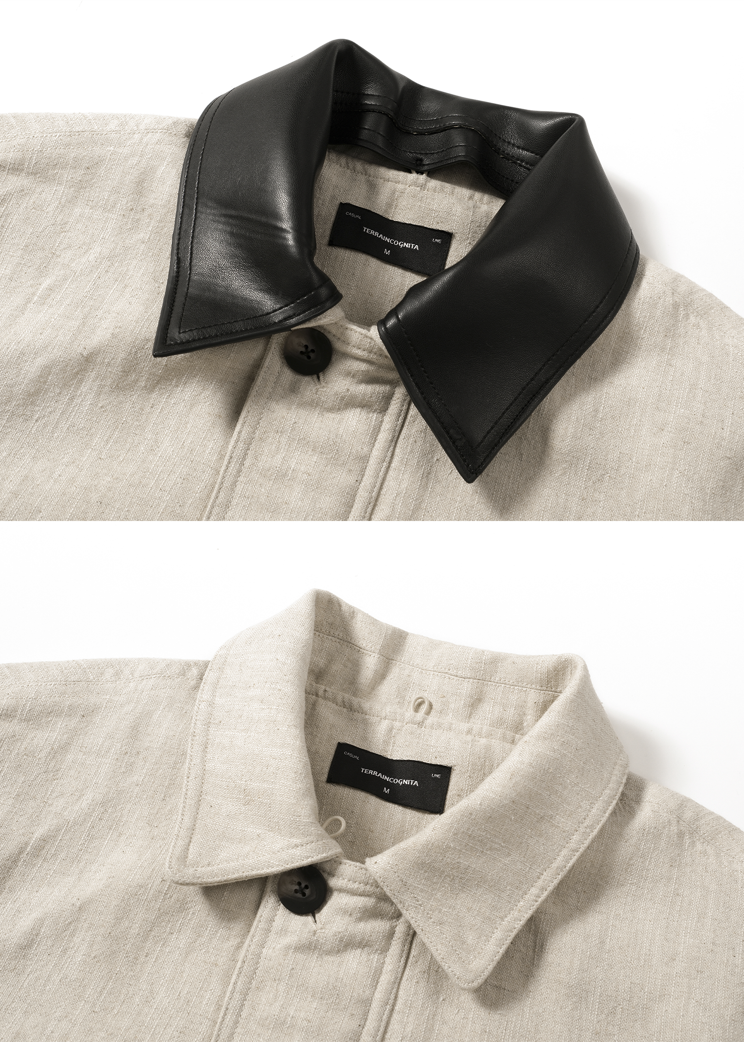 Linen Jacket with Spliced Leather Collar