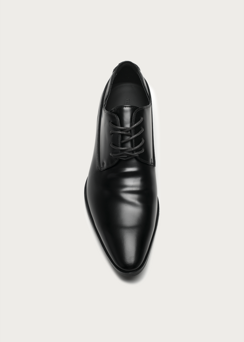 Riven Wrinkle-Texture Derby Shoes Black