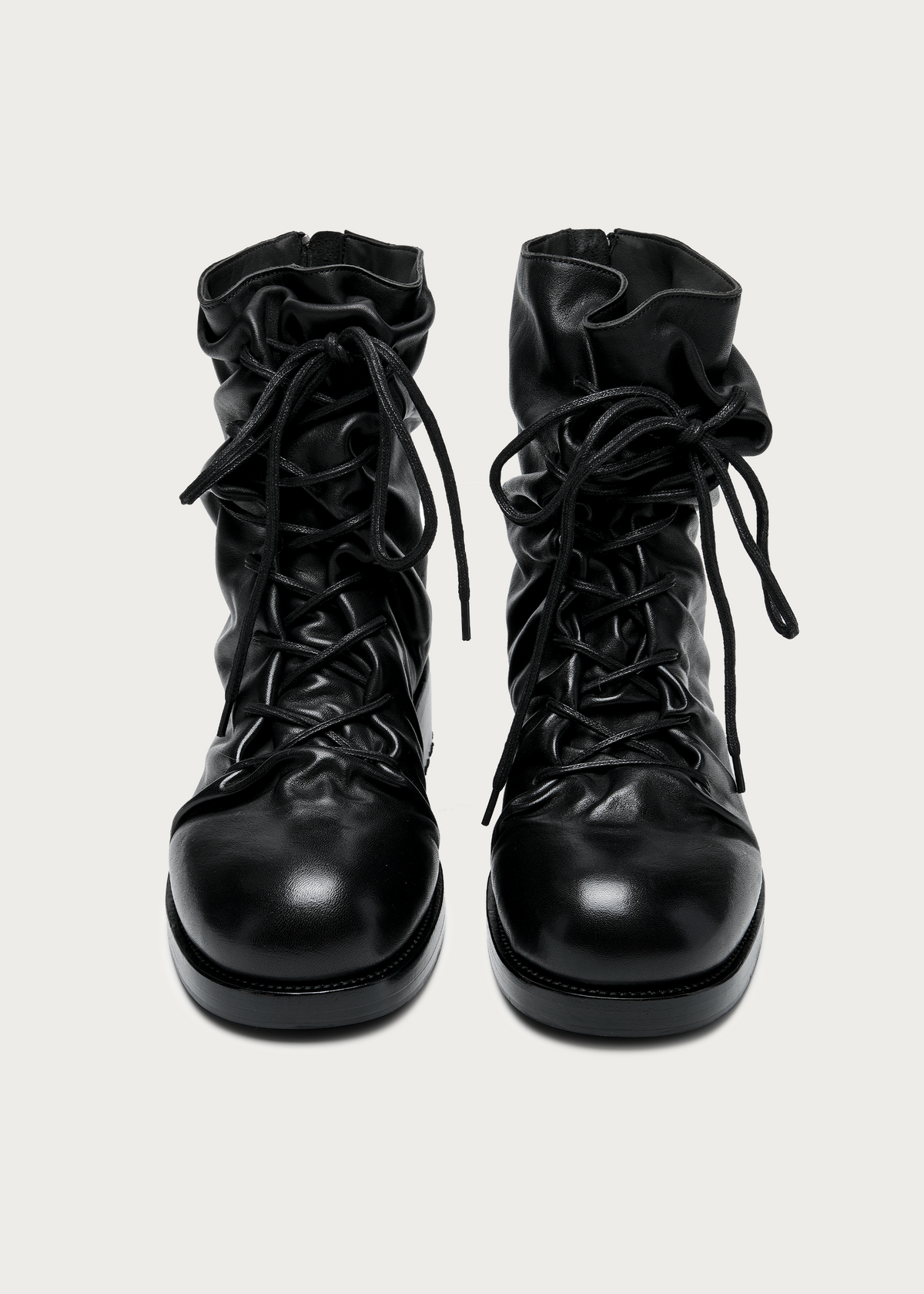 Ravel Ruched Washed-Horsehide Lace-Up Boots