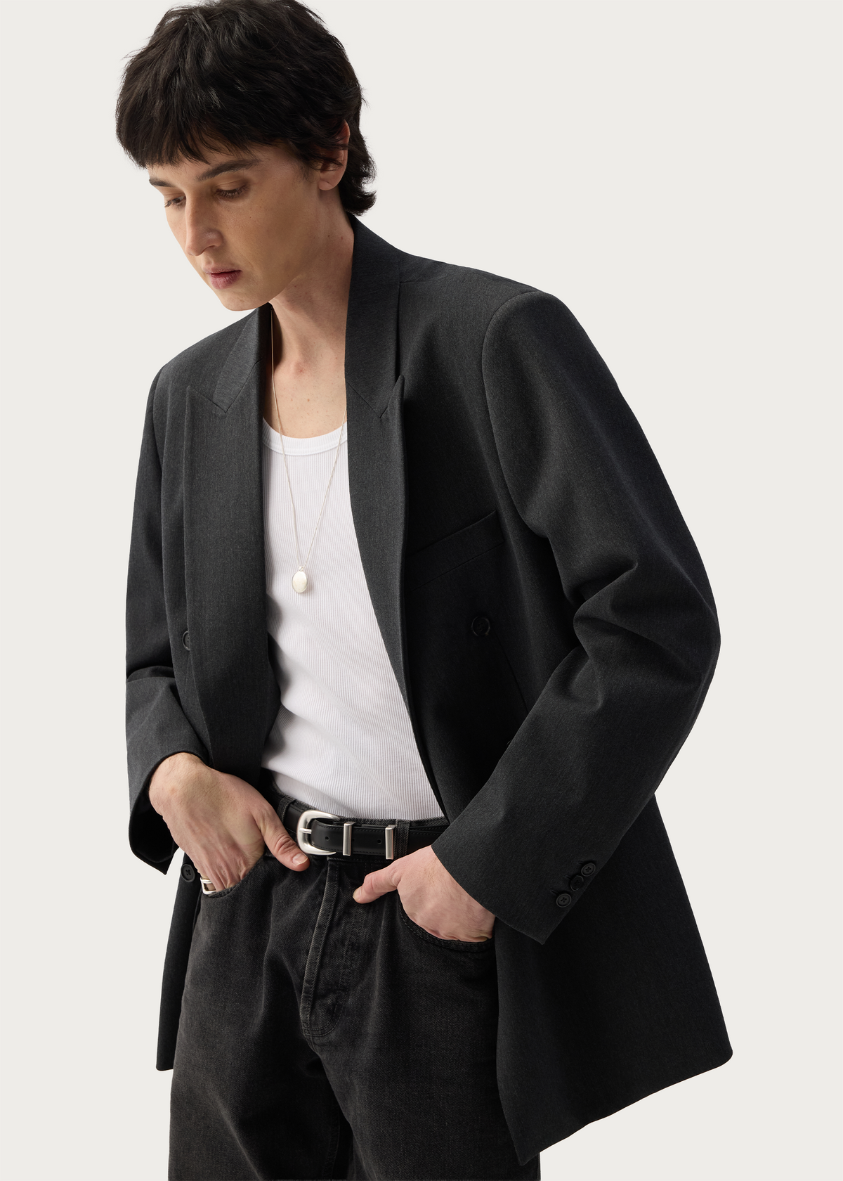Notch Lapel Suit Blazer Gray